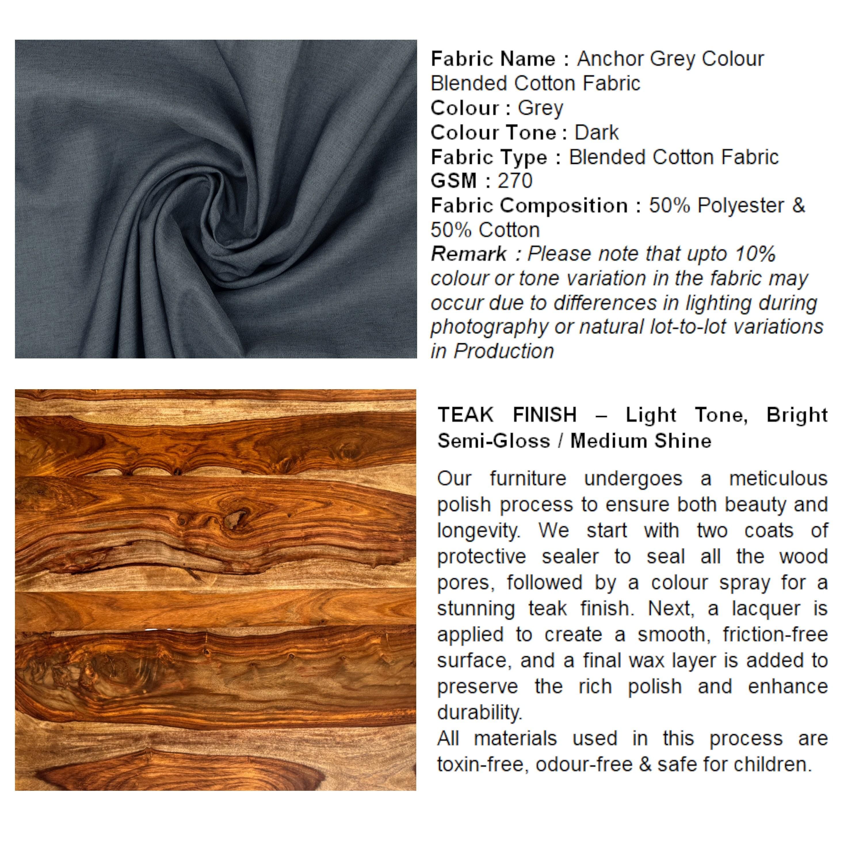 Milford Sheesham Wood Accent 3 Seater Bench In Anchor Grey Fabric