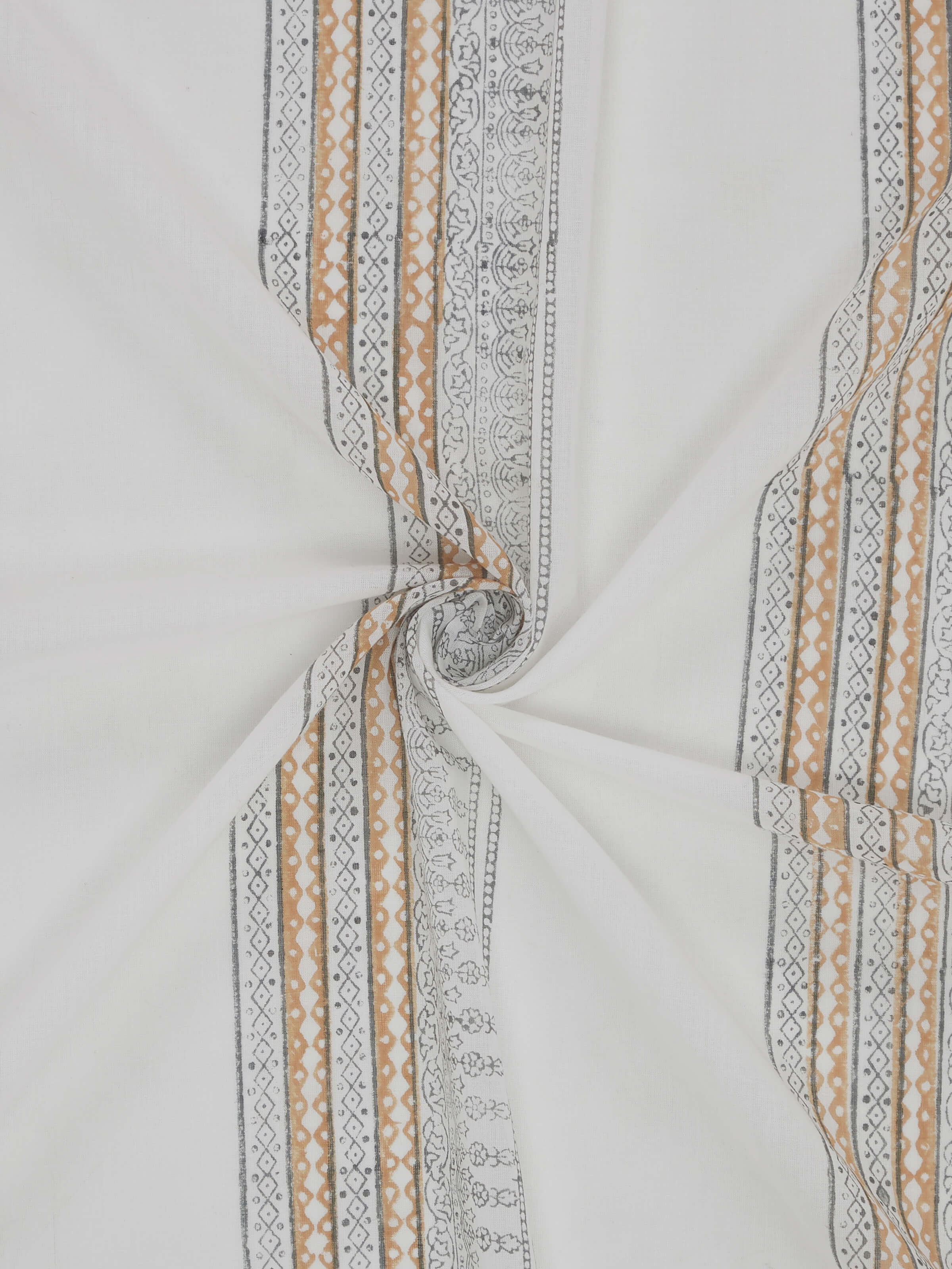 Sanganeri hand block print grey block stripe sheer curtain 9 ft, close-up of texture