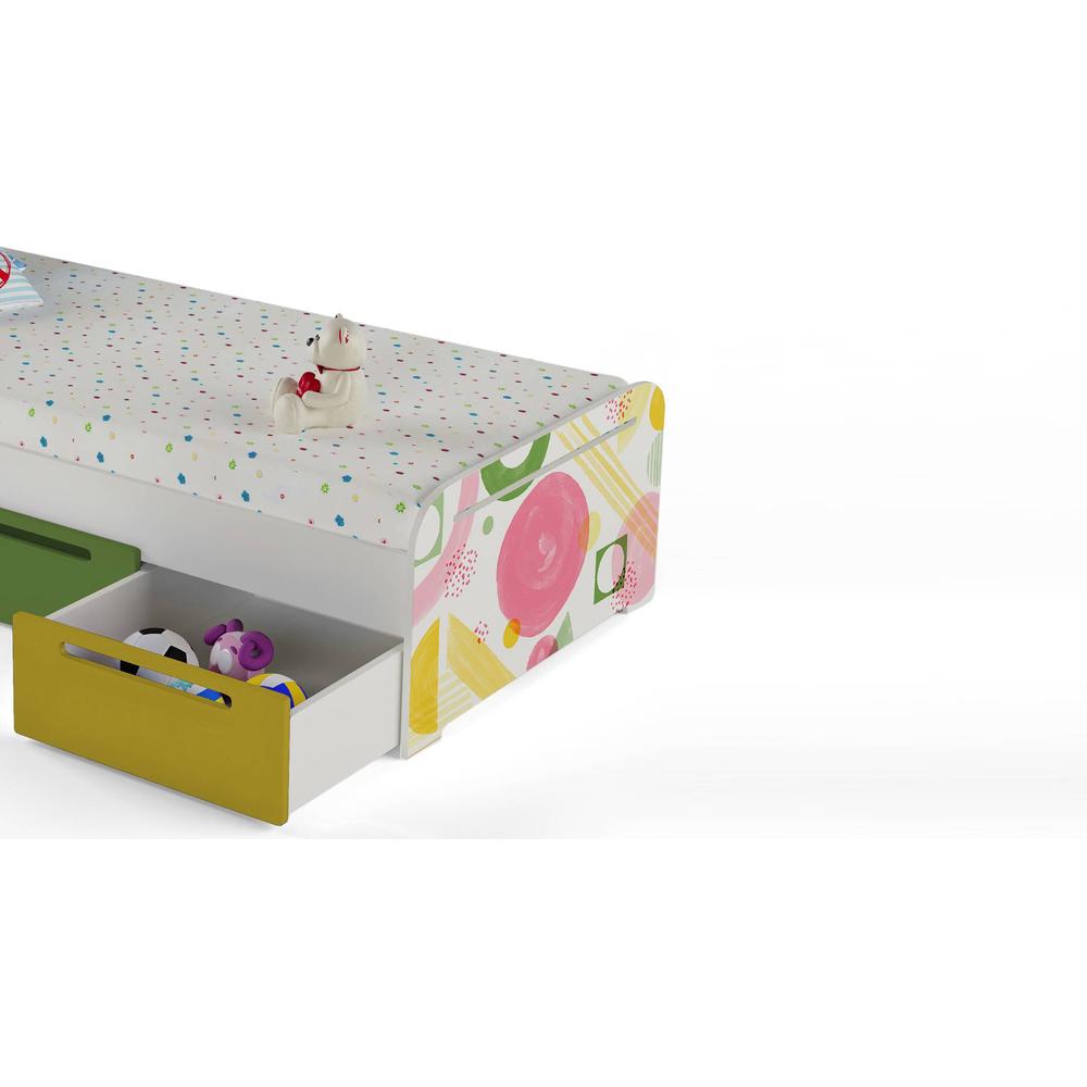 Cloud Tails Engineered Wood Drawer Storage Bed in Pink Colour