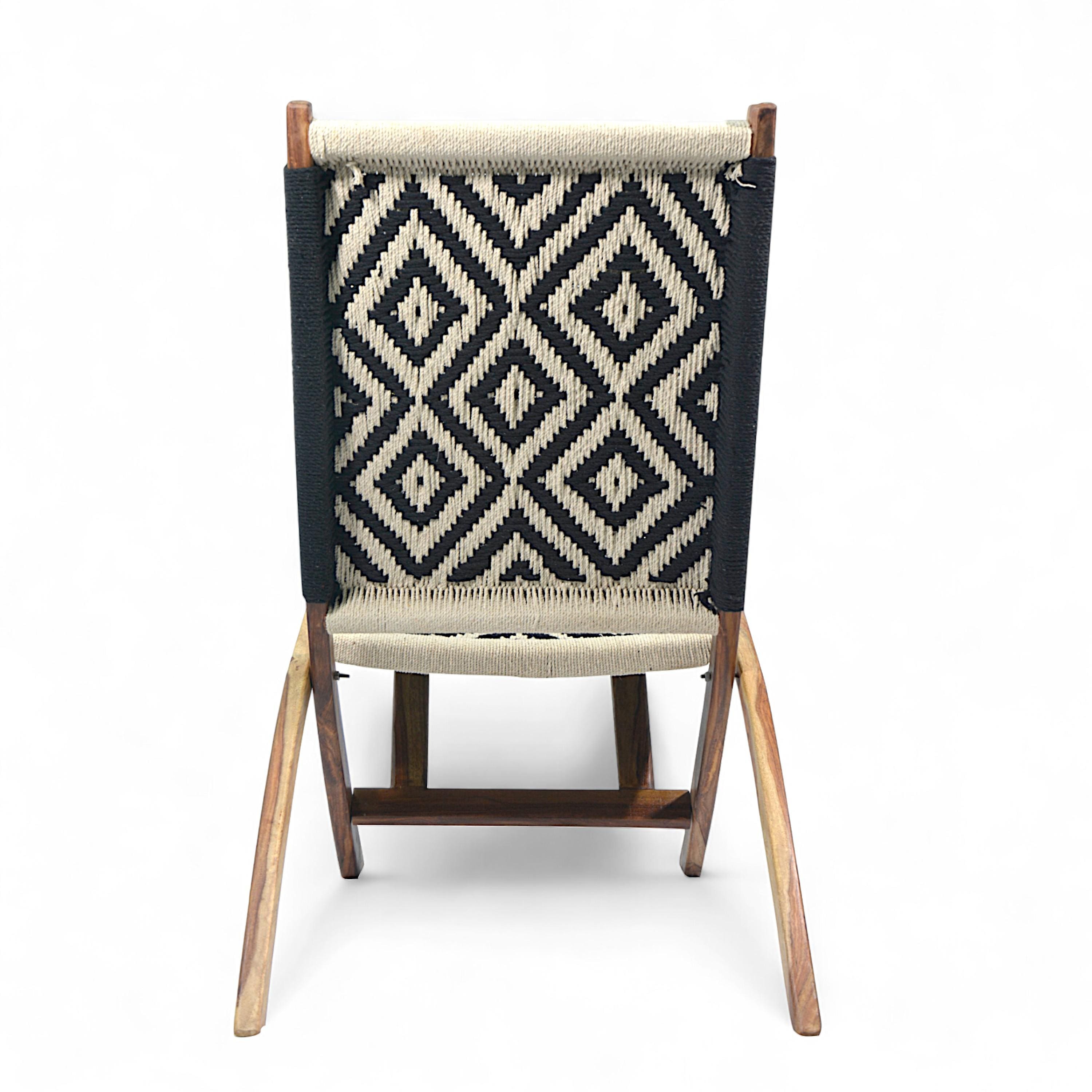Natwest Sheesham Wood Relaxing Maachi Chair in Black & White Canning