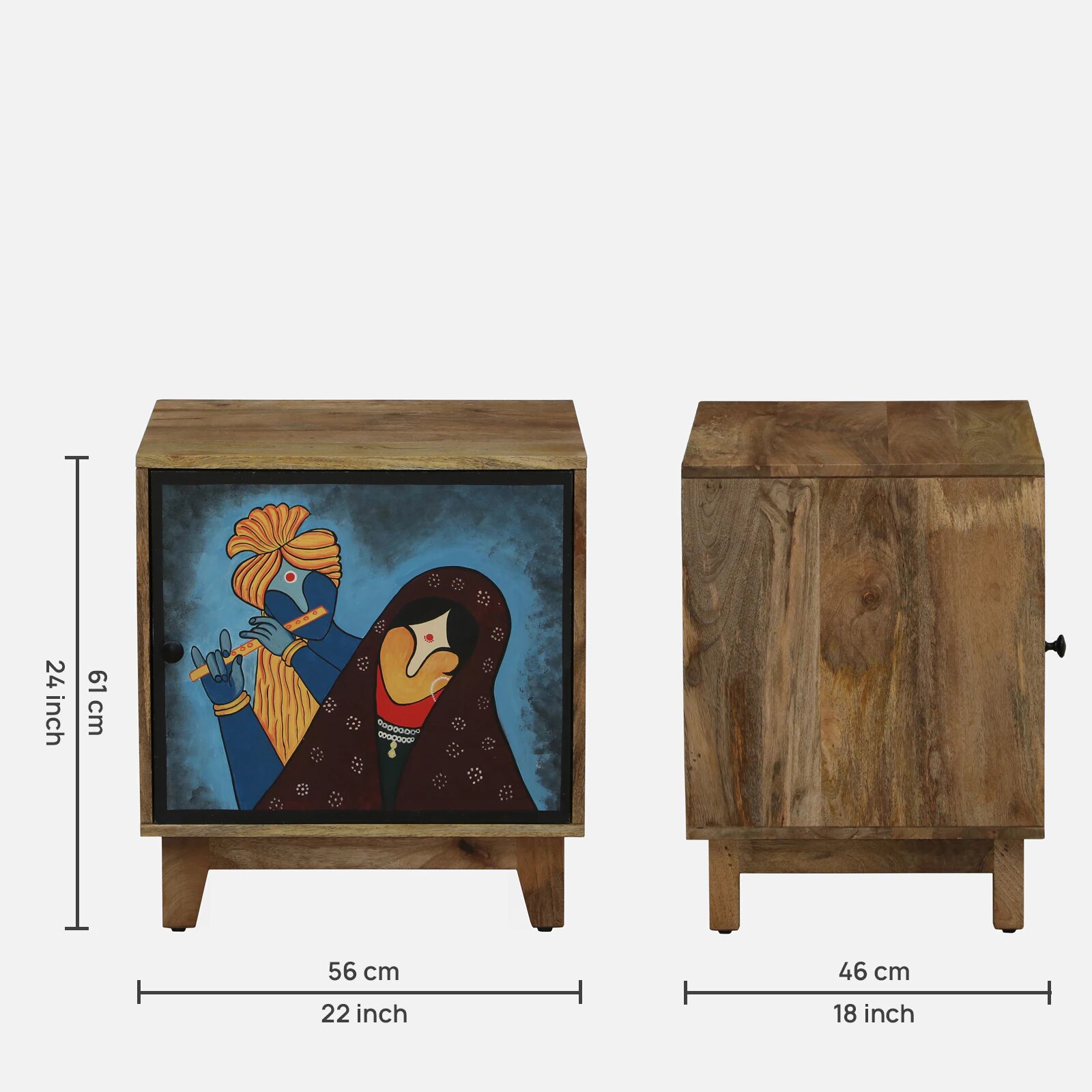 Holmes Mango Wood Hand Painted Multicolour 1 Door Small Cabinet In Natural Finish