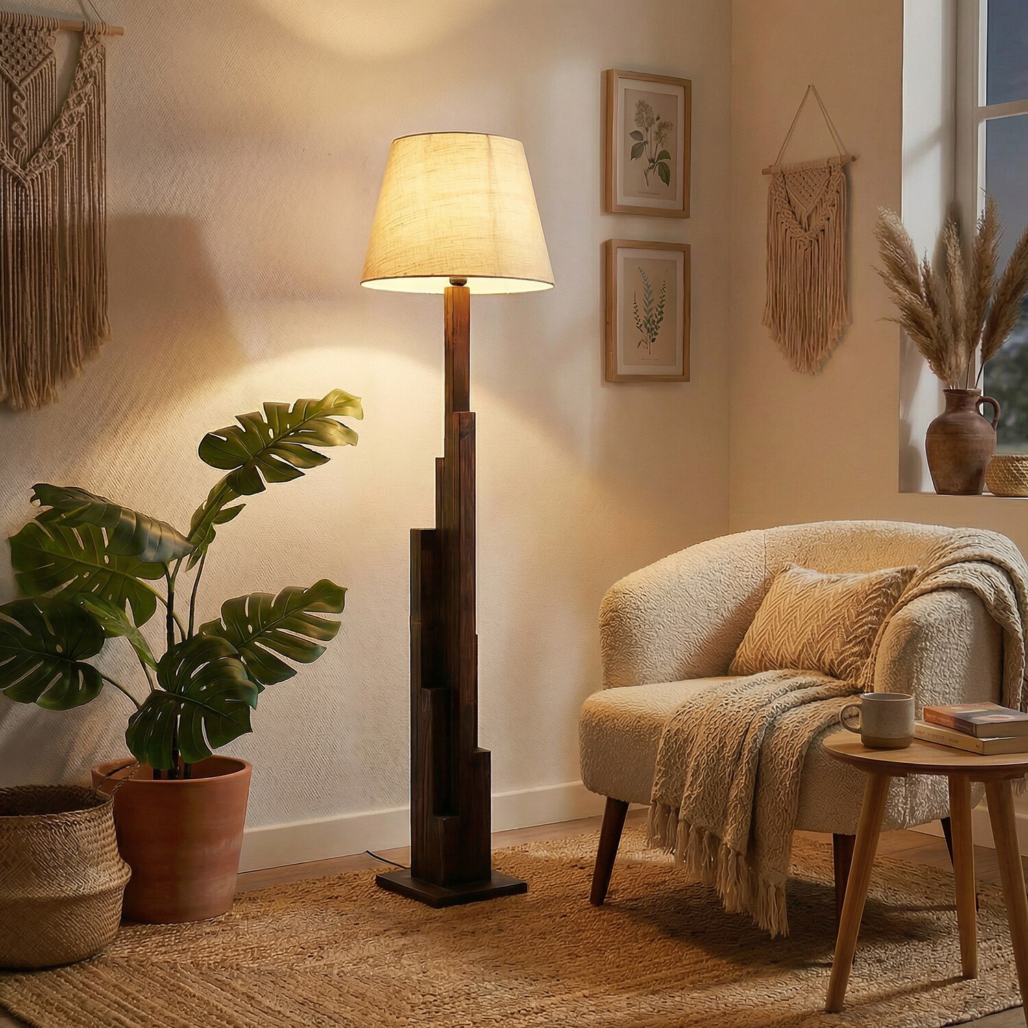 Skyline Beige Jute Floor Lamp with Beige Jute Base