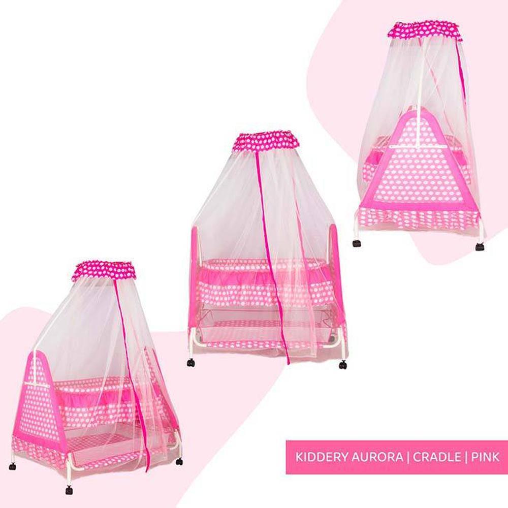 Aurora Stainless Steel Baby Cradle with Mosquito Net Florals & Stripes