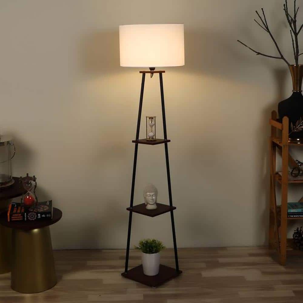 Holly White Cotton Floor Lamp with Solid Wood