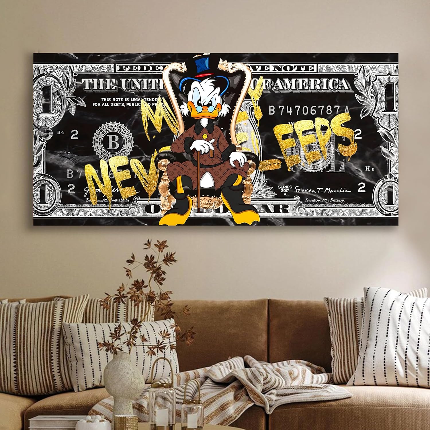 Money Graffiti Pop Art Canvas Wall Painting Living Room Decor 22x46 Inch - Art Street