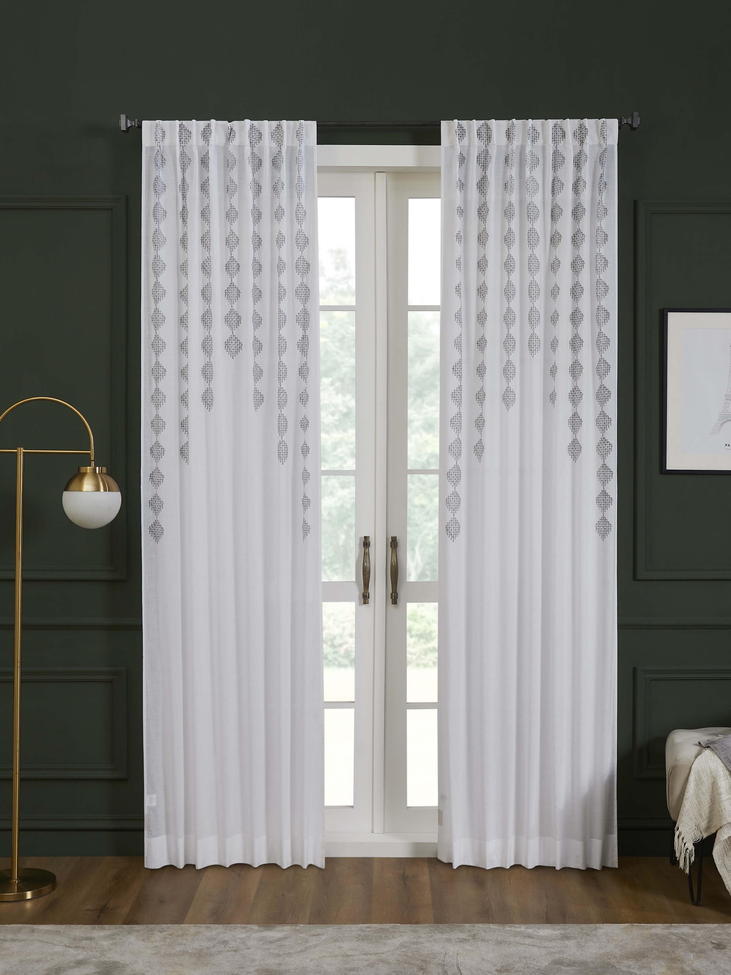 Rambagh Grey Geo Diamond Cotton Sanganeri Hand Block Printed Curtain (9 Ft)