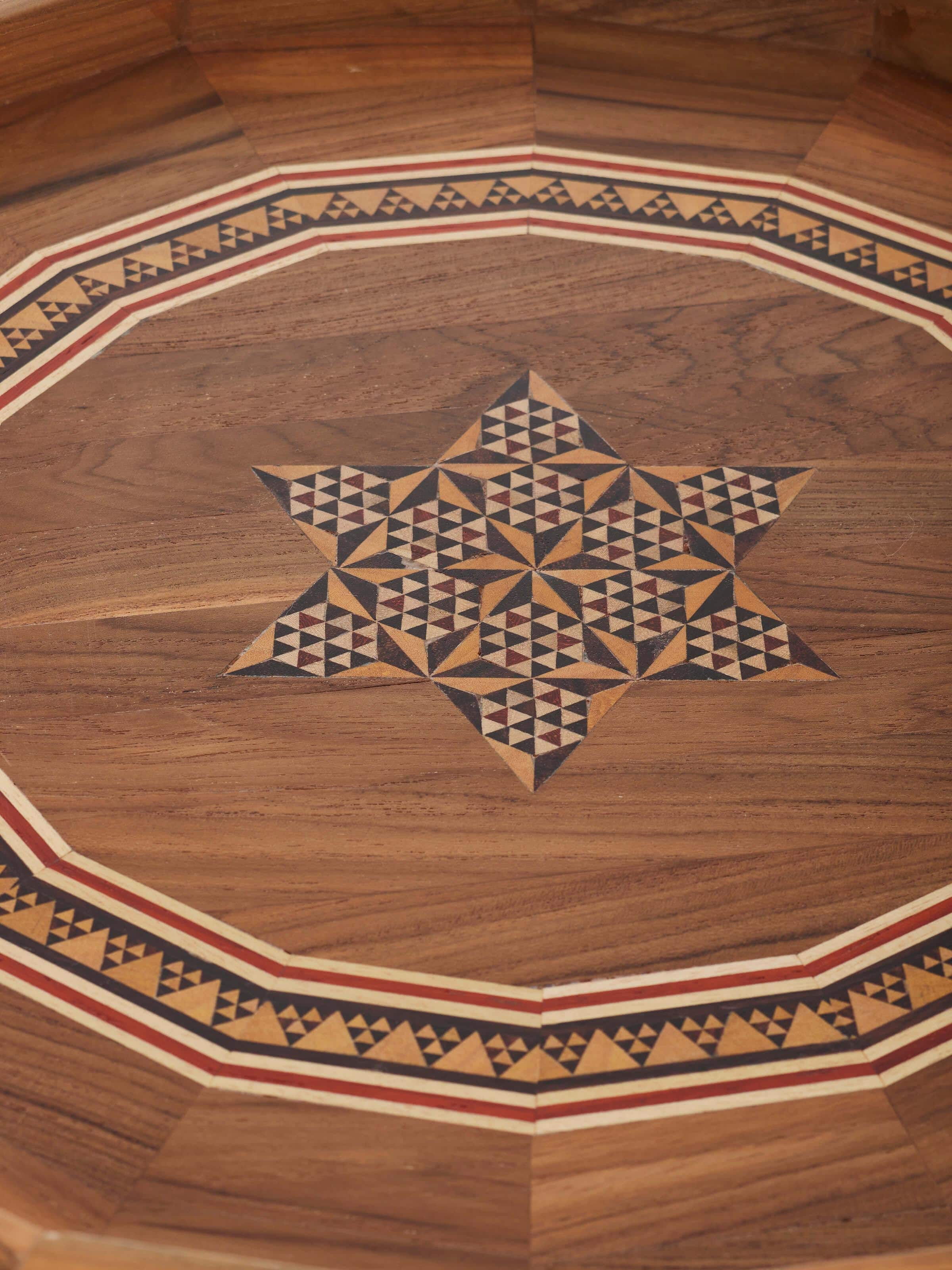 Detailed view of Marquetry wood & MDF serving tray (12 x 12 inches) focusing on the fine inlay work and finish