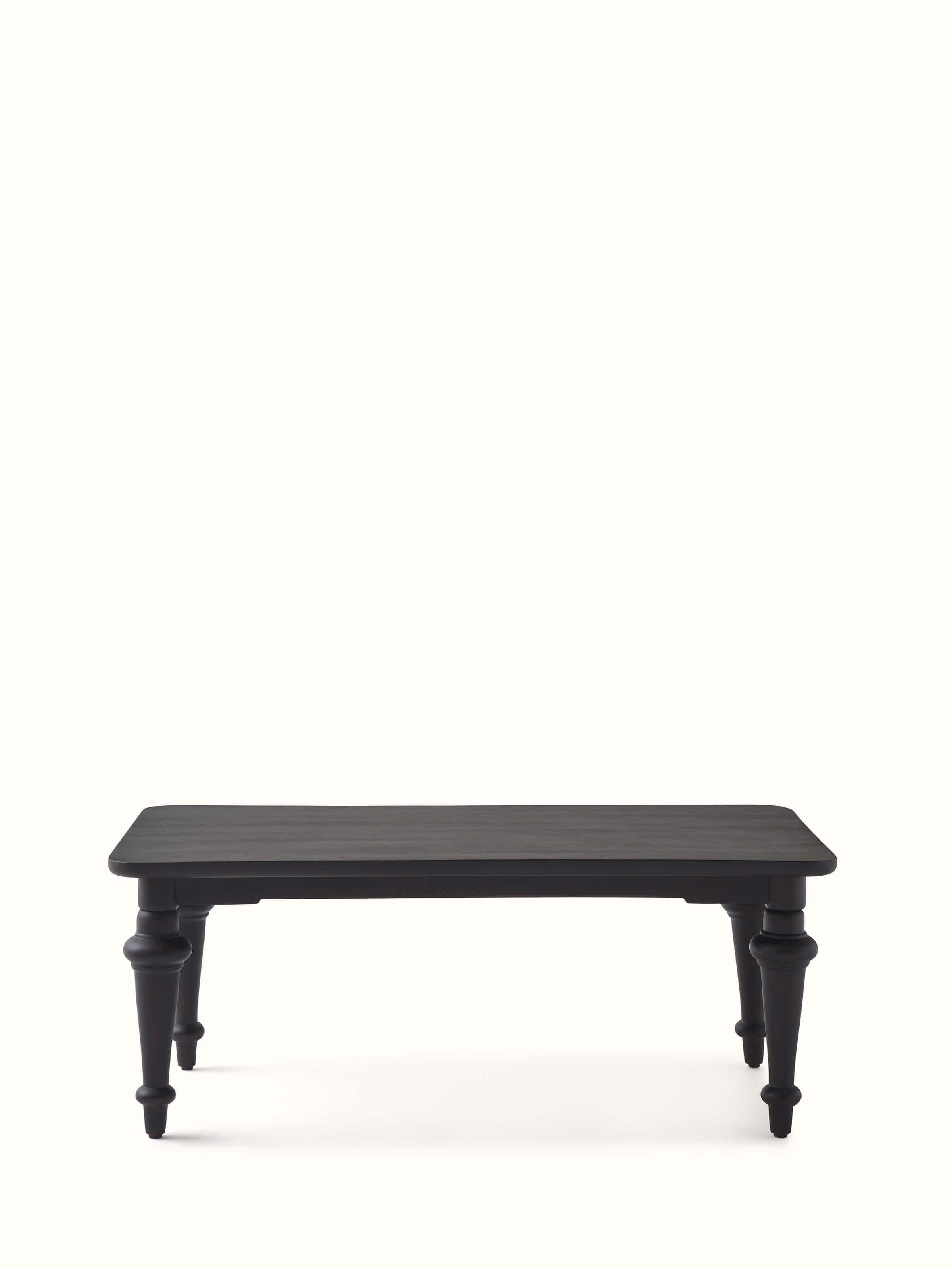 Front view of the Sheesham wood coffee table with intricate brass tarkashi inlay, highlighting its detailed design