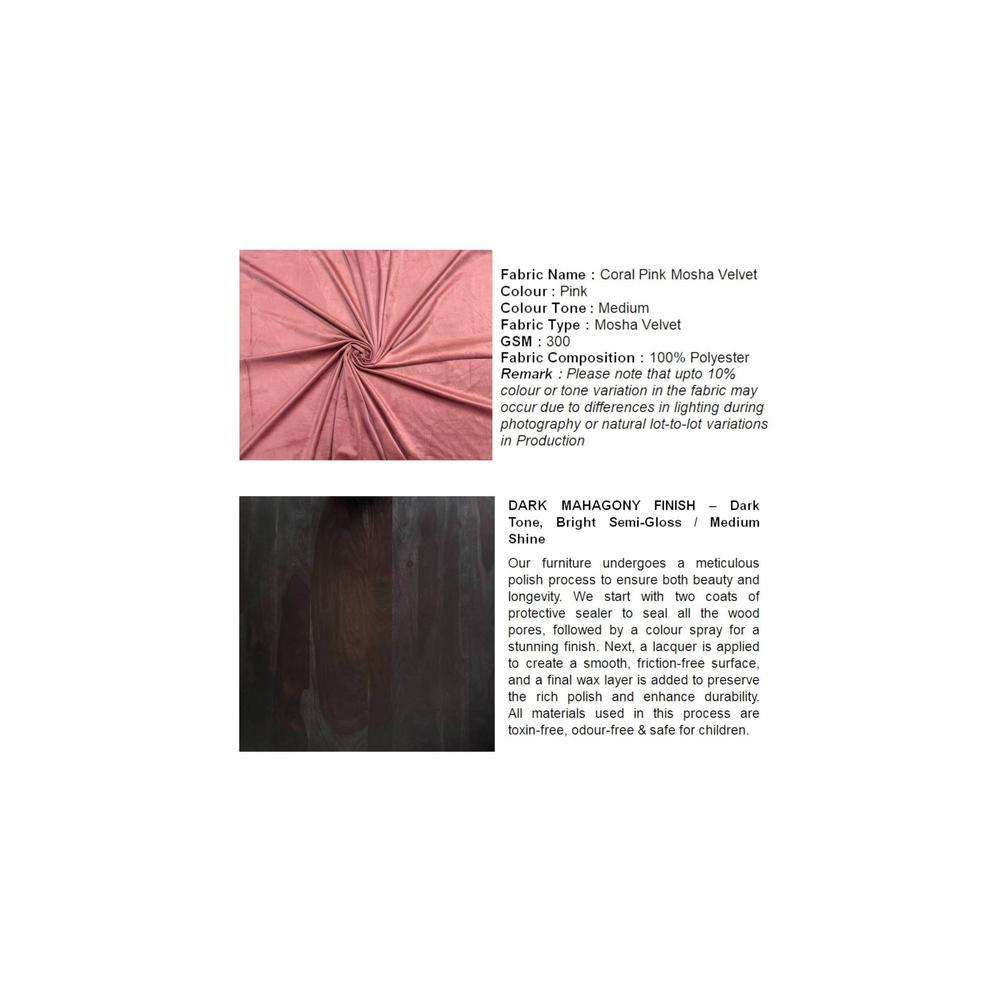 Rosslyn Sheesham Wood Set of 2 Dining Chairs in Mahogany Finish & Coral Pink Velvet Cushion Seat