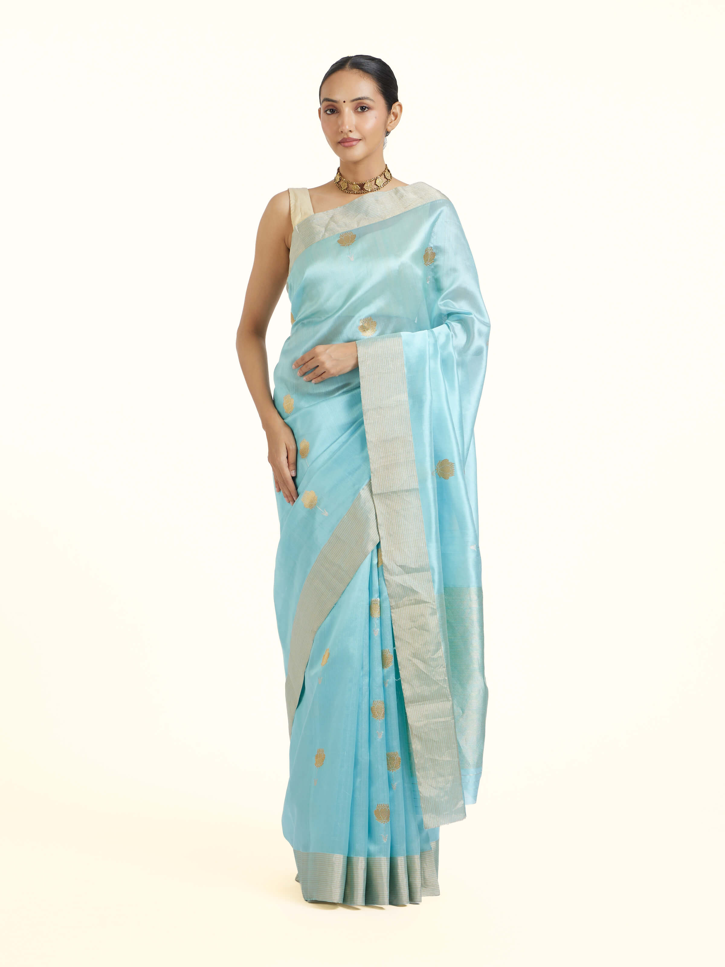 Teal Chanderi Pattu Saree