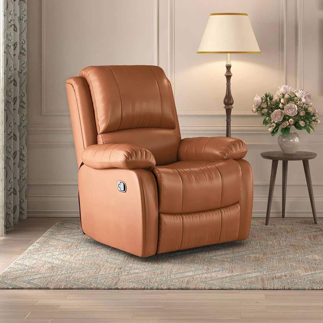 Lebowski Leatherette One Seater Manual Recliner in Tan Leatherette Colour