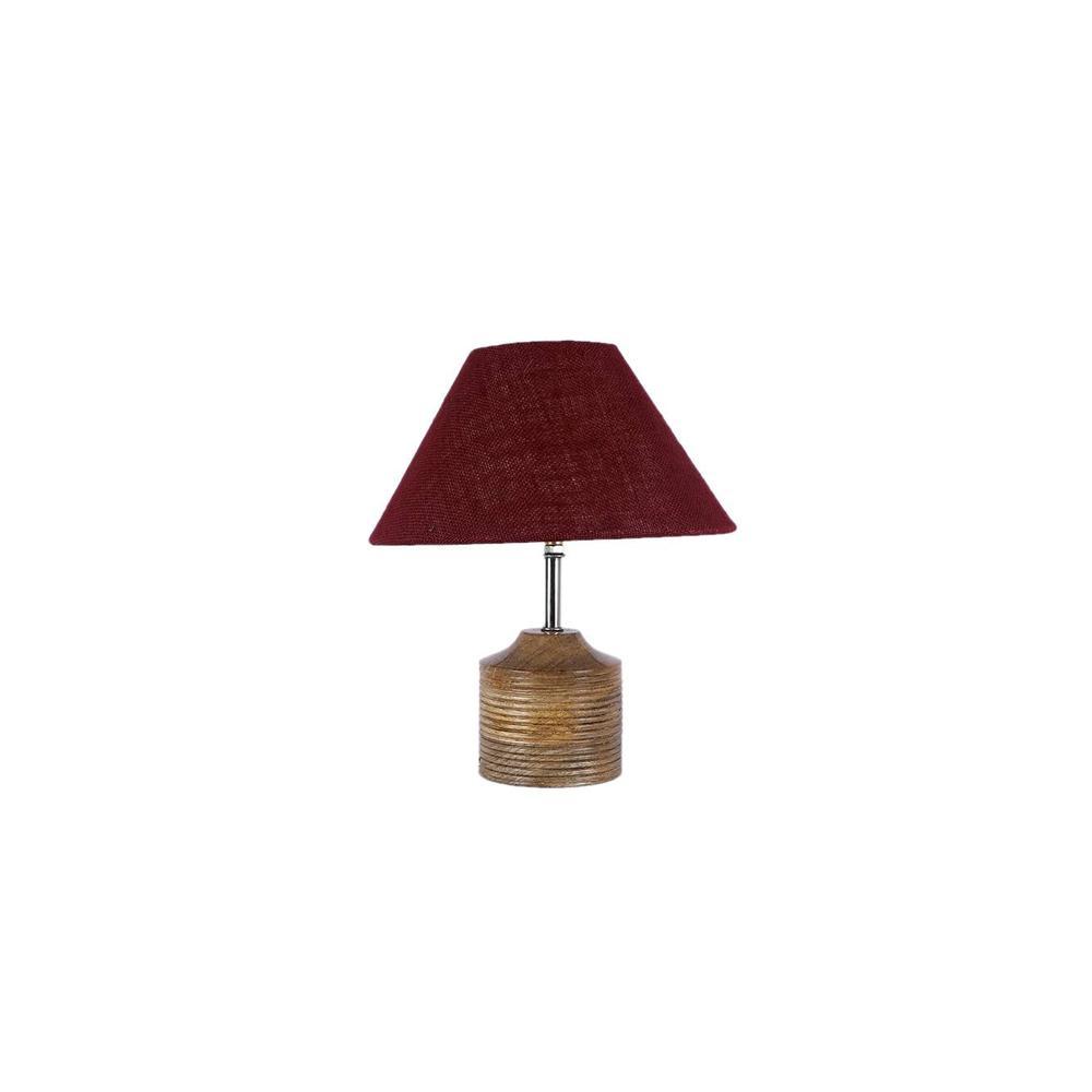 Joyce Maroon Natural Fiber Shade Table Lamp with Natural Wooden Base