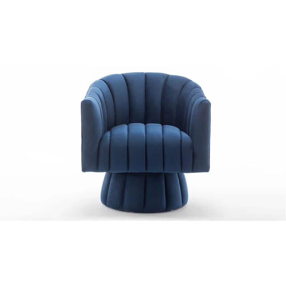 Morrow Swivel Solid Wood Round Chair in Navy Blue Colour