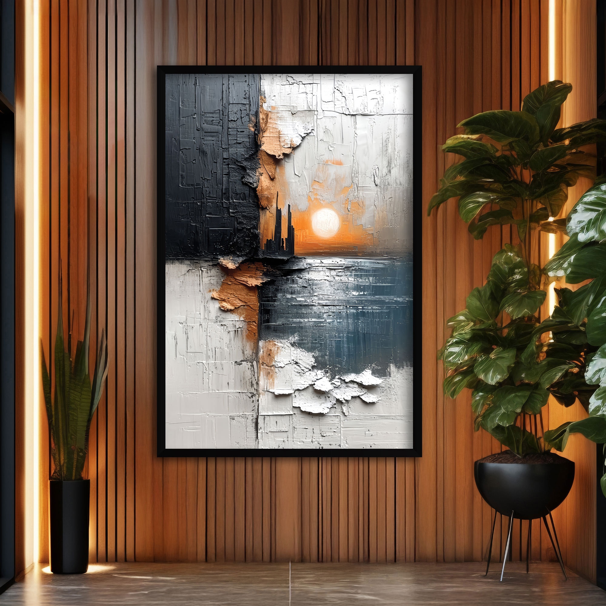 The Castle Decor Abstract Sunset Wall Art Framed Painting 20x30 Inch - The Castle Decor