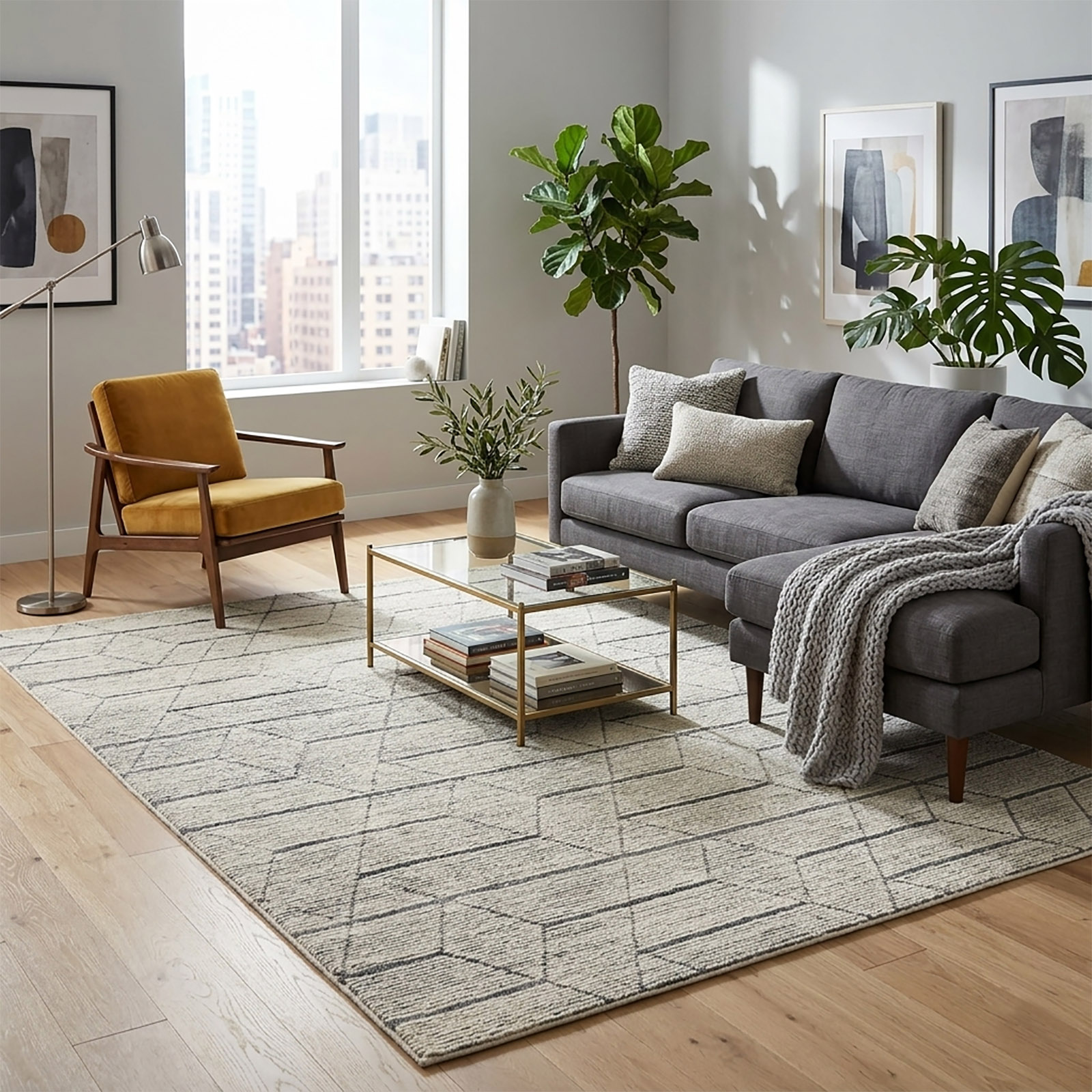 Contemporary 3D Geometric Line Area Rug Cream Grey 60 x 91 - The Woven Legacy
