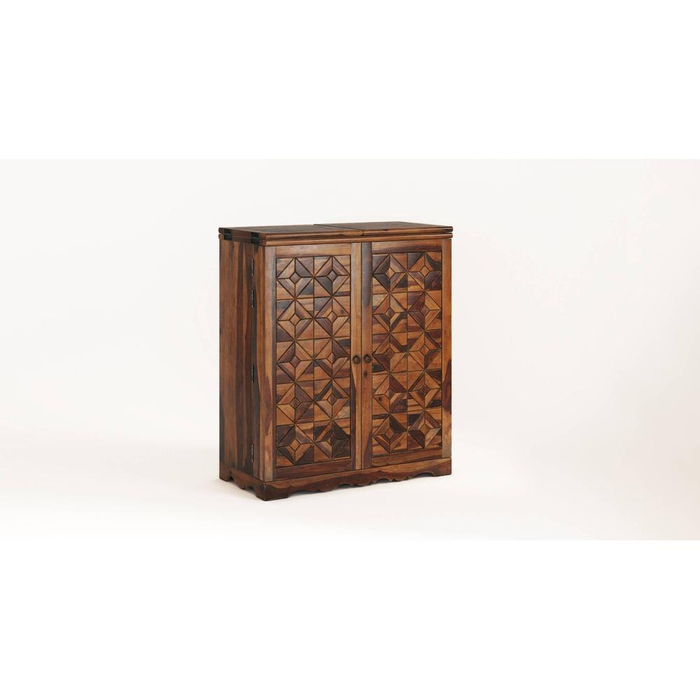 Parquet Sheesham Wood Bar Cabinet in Provincial Teak Finish