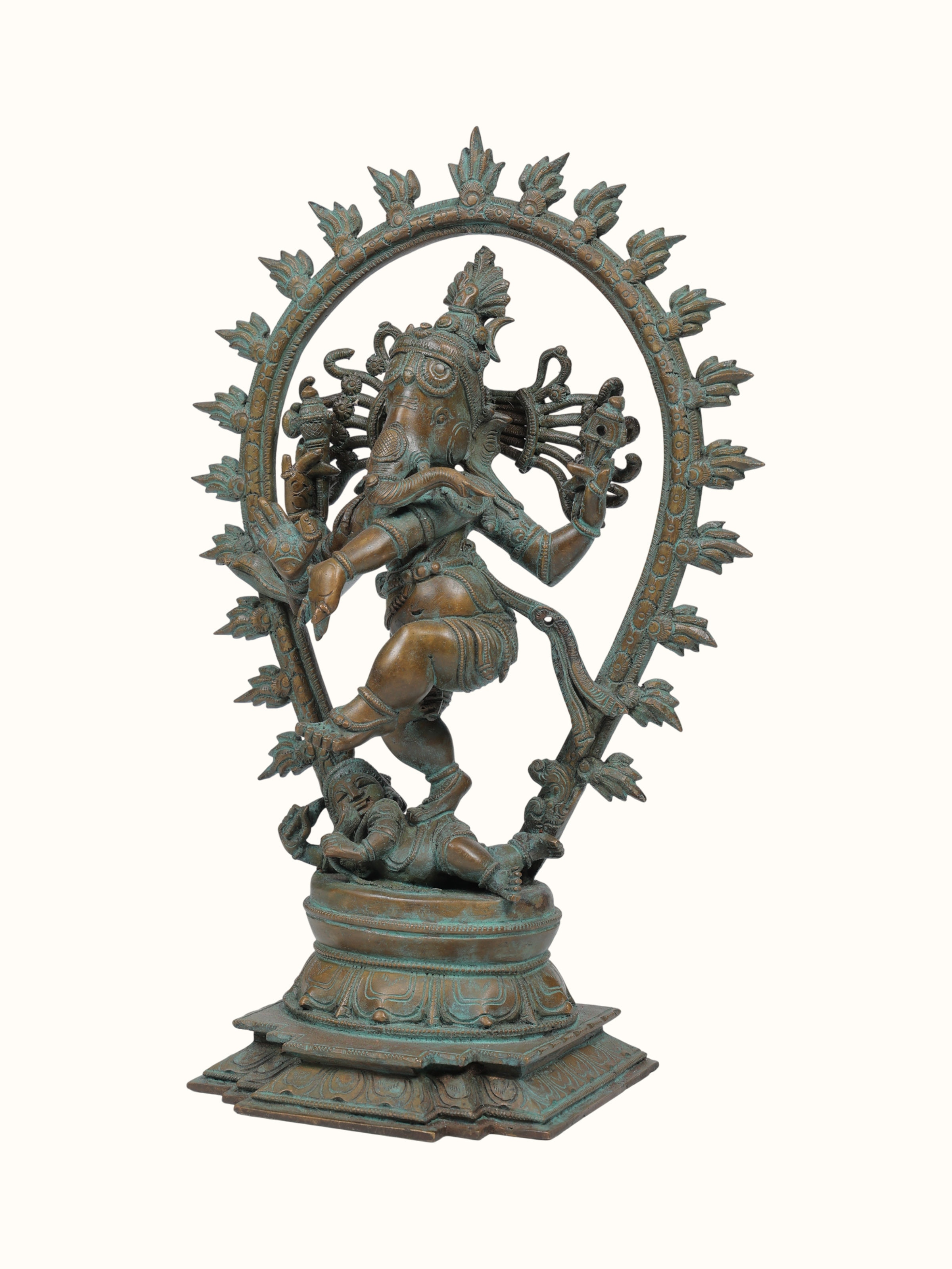 Angled view of the Bronze Cast Nataraja Ganesha Idol