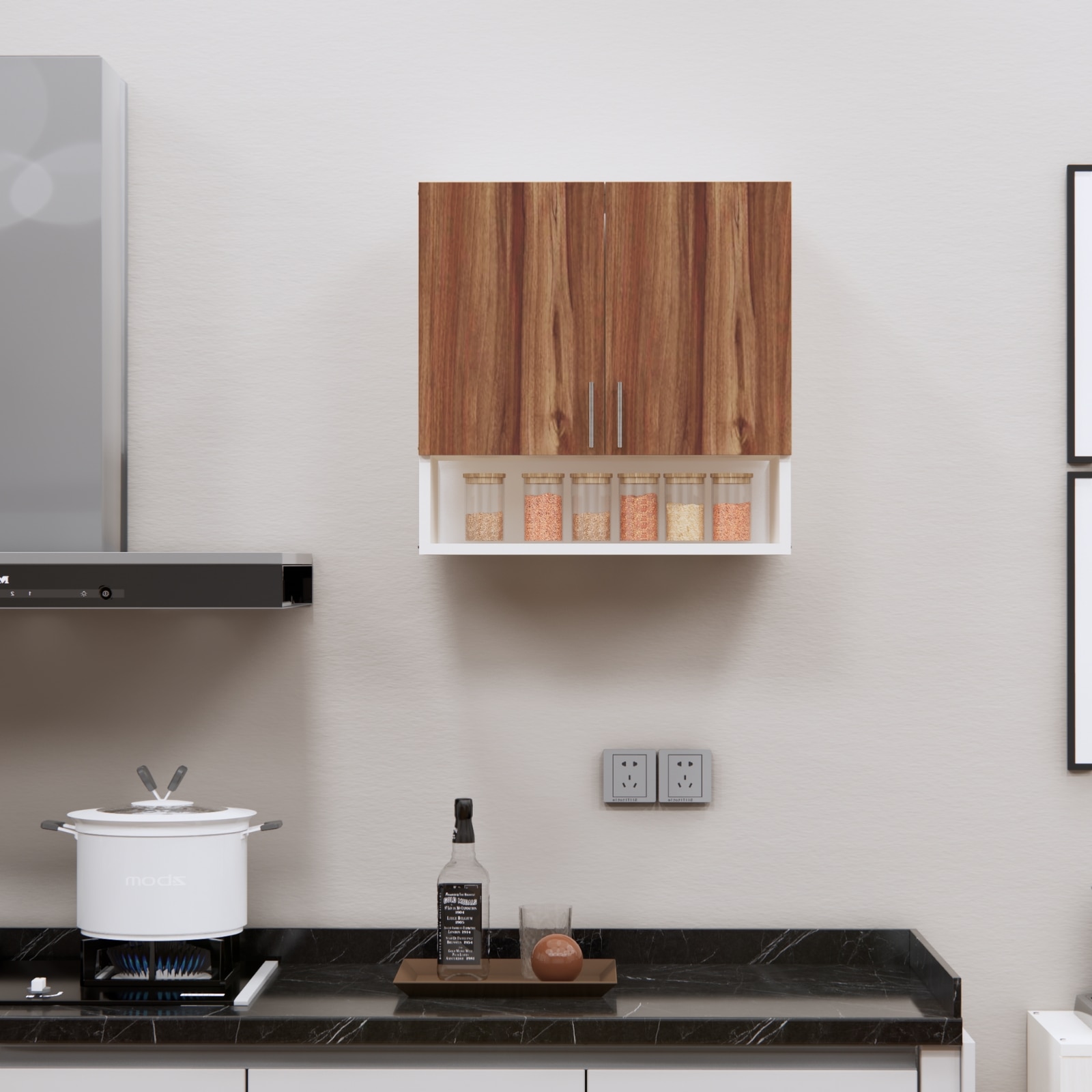 2 Doors Modular Wall Mounted Kitchen Cabinet With Organizer Shelf In Aisan Walnut Finish - Speciality Panels