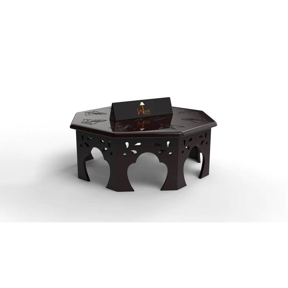 Wooden Chowki Octagonal Shape In Walnut Finish
