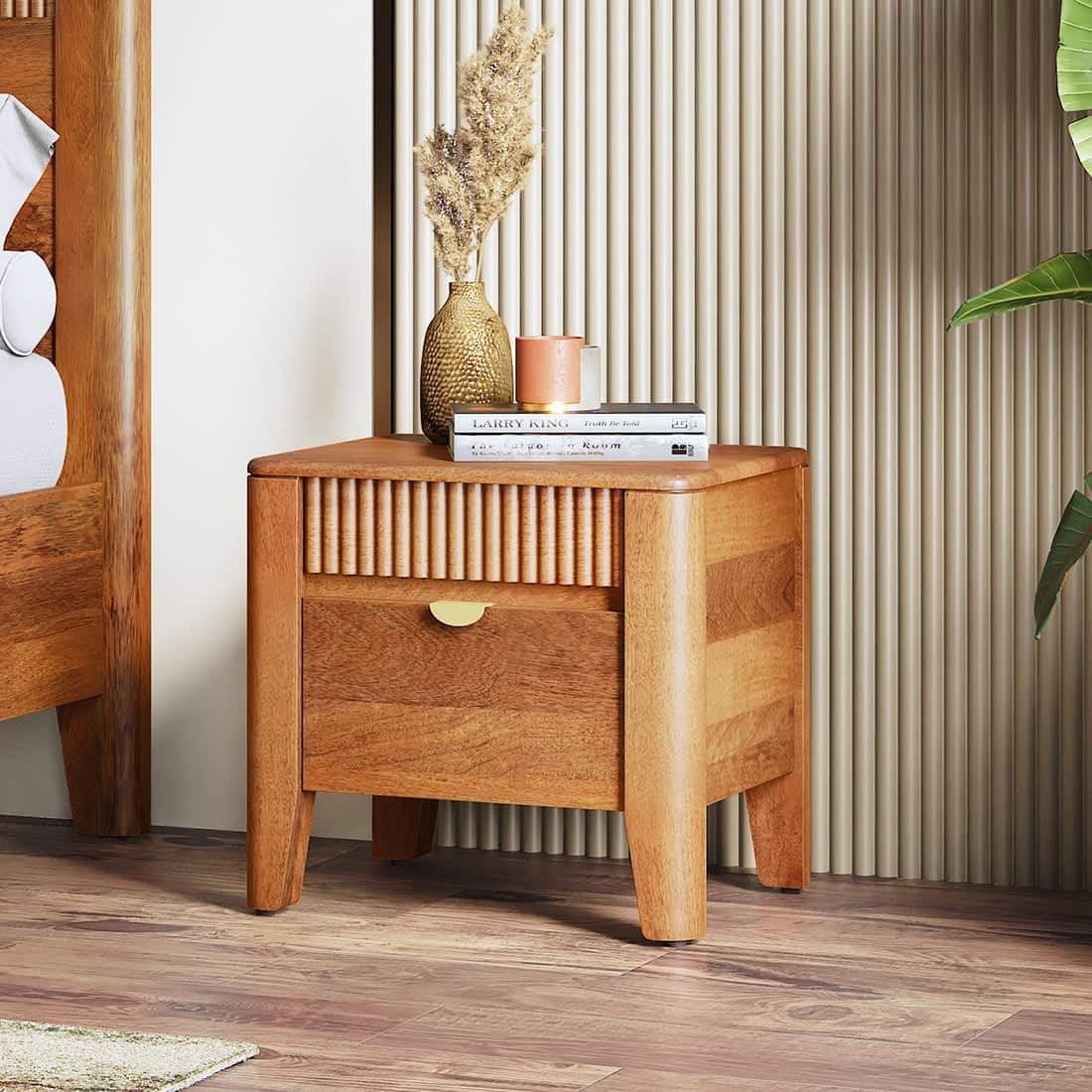 Toledo Solid Wood King Size Bed Without Storage (Amber Walnut Finish) - Urban Ladder