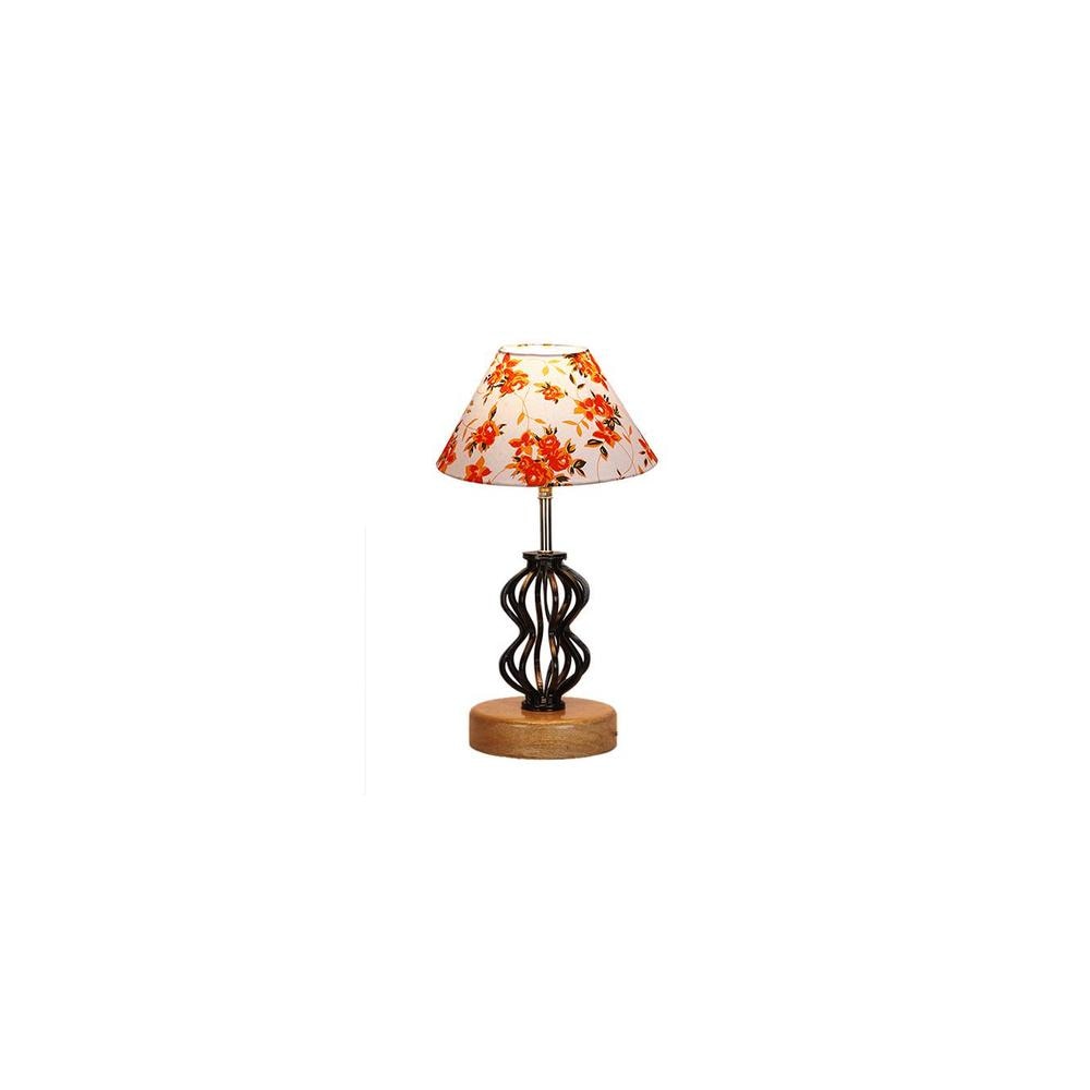 Nina Multicolor cotton Table lamp with Wood & Iron Base