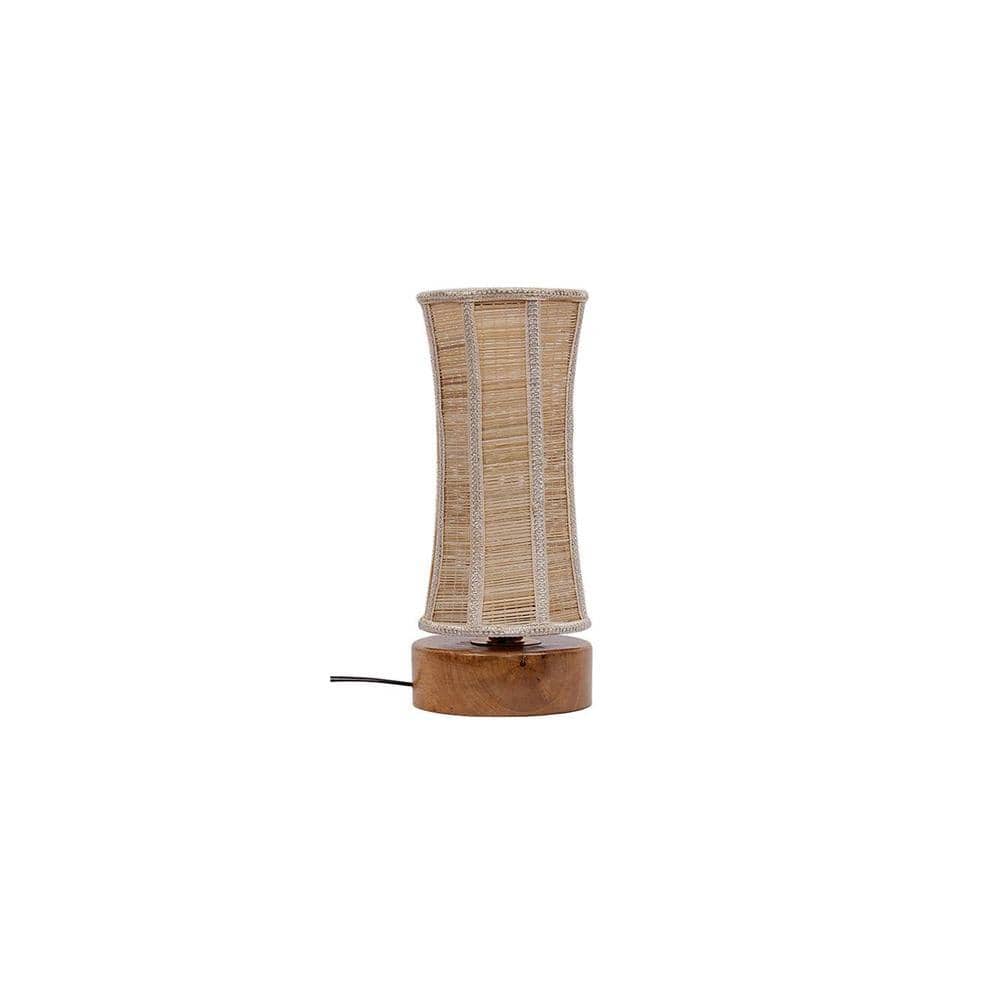 Knight Beige Bamboo Shade Table Lamp with Natural Wooden Base