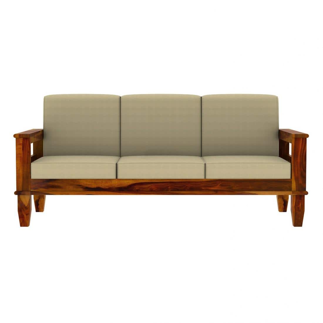 Madhavi 3+2+1 Seater Wooden Sofa (Creame Colour, Honey Finish)