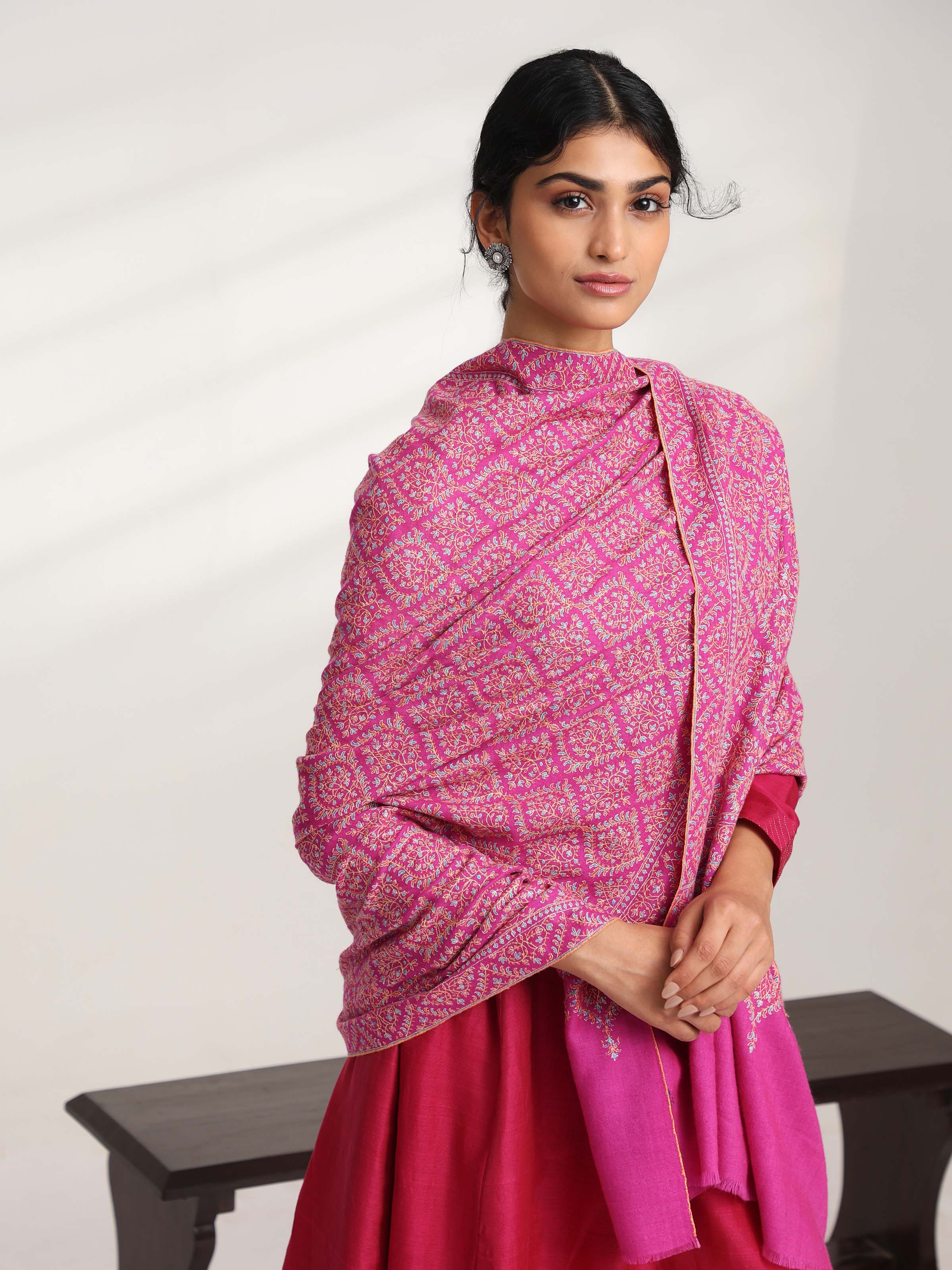 Pink Jamawar Sozni Embroidered Shawl