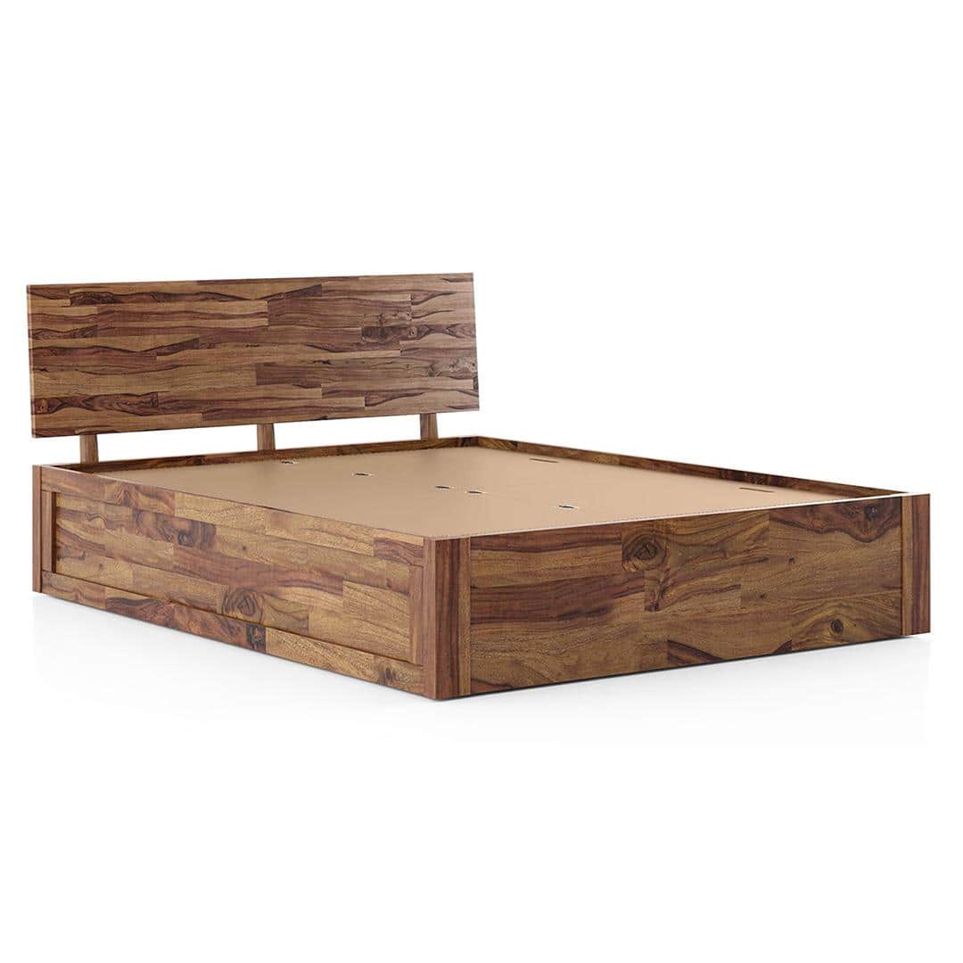 Boston Solid Wood King Size Box Storage Bed In Teak Finish