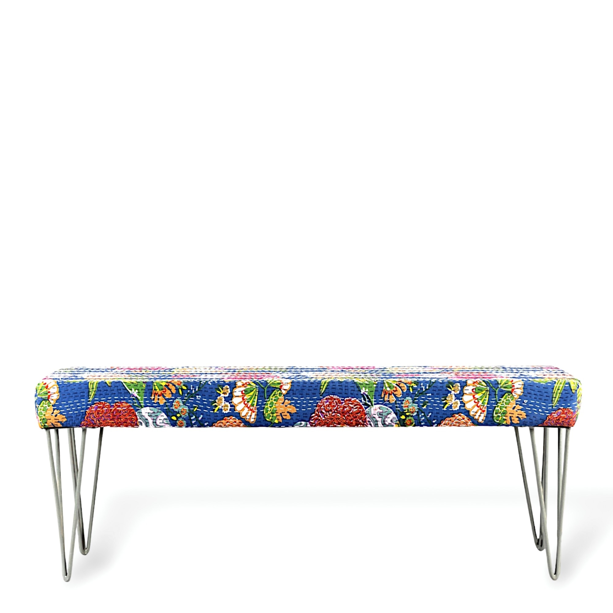 Belmont Sheesham Wood Mid Century 3 Seater Bench With Metal Legs In Fruit Print
