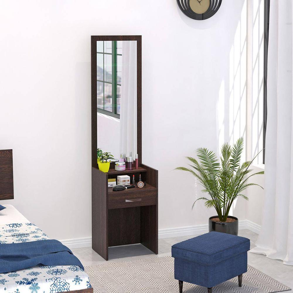 Adaly Engineered Wood Dressing Table Mirror with Drawer & Storage Shelf (Wenge)