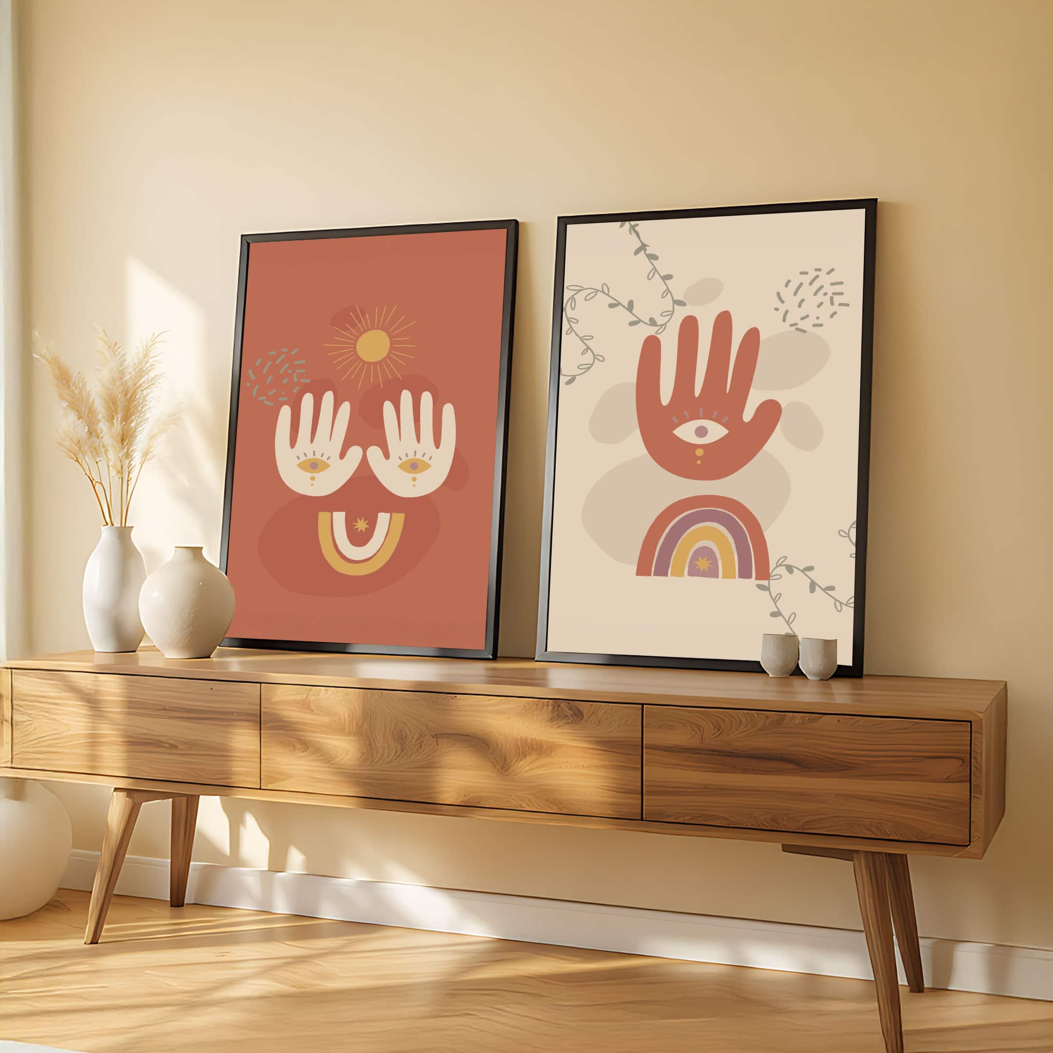 The Castle Decor Boho Abstract Botanical Wall Art Set of 2 Design 2 11x17 Inch - The Castle Decor