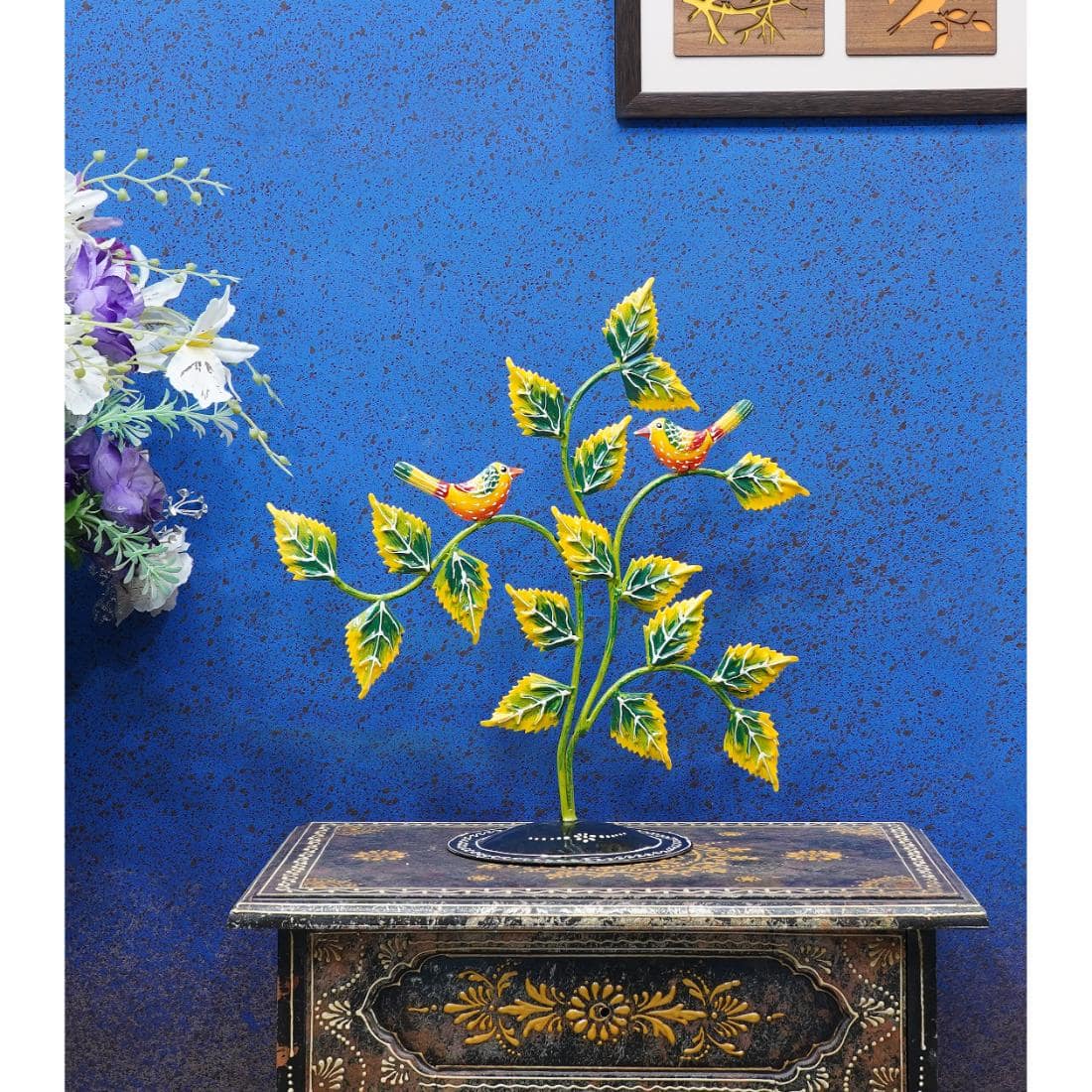 Desert Art Metal Handpainted Yellow Tree Showpiece - Desert Art