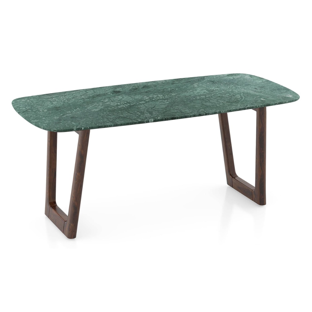 Adria Jade Green Marble 6 Seater Dining Table In New Walnut Finish