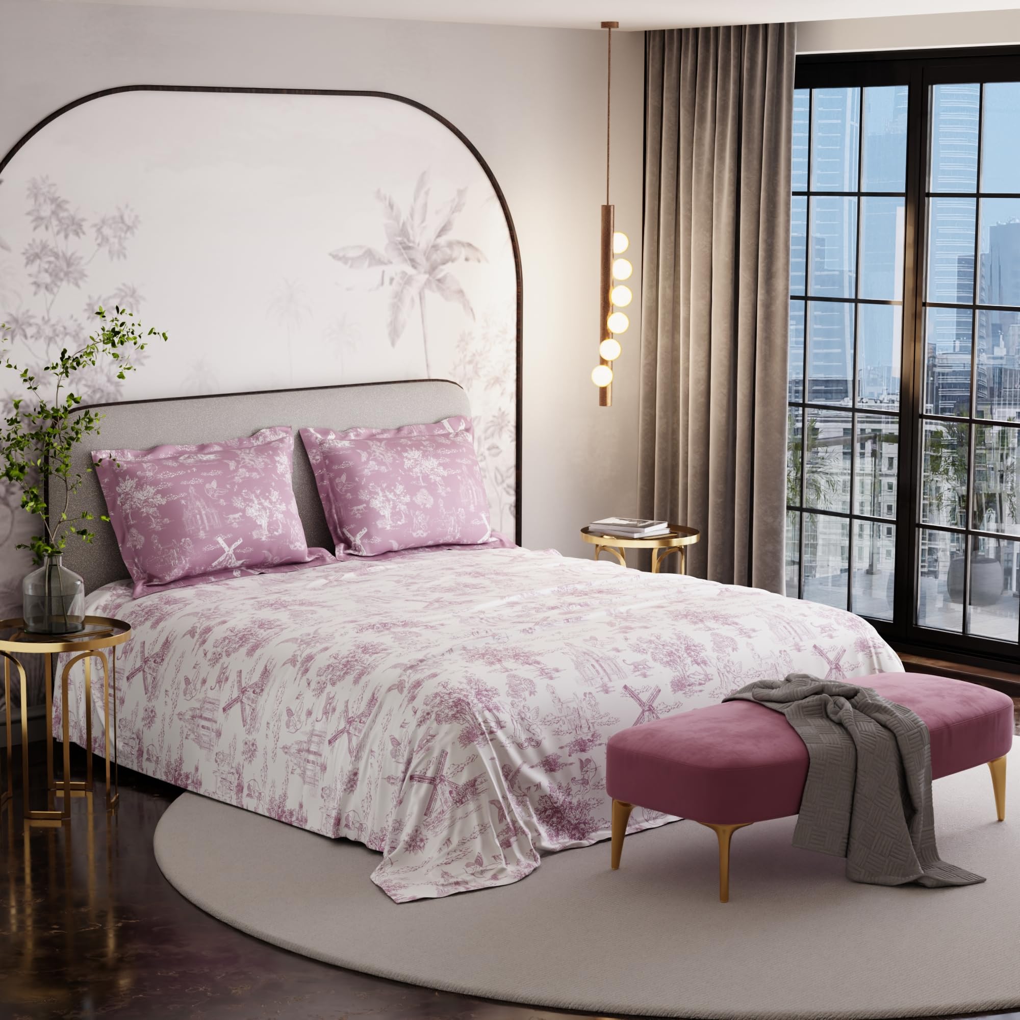 Stoa Paris Super King Size Cotton Bedsheet with 2 Pillow Covers  Size Blushwood Pink - Stoa Paris