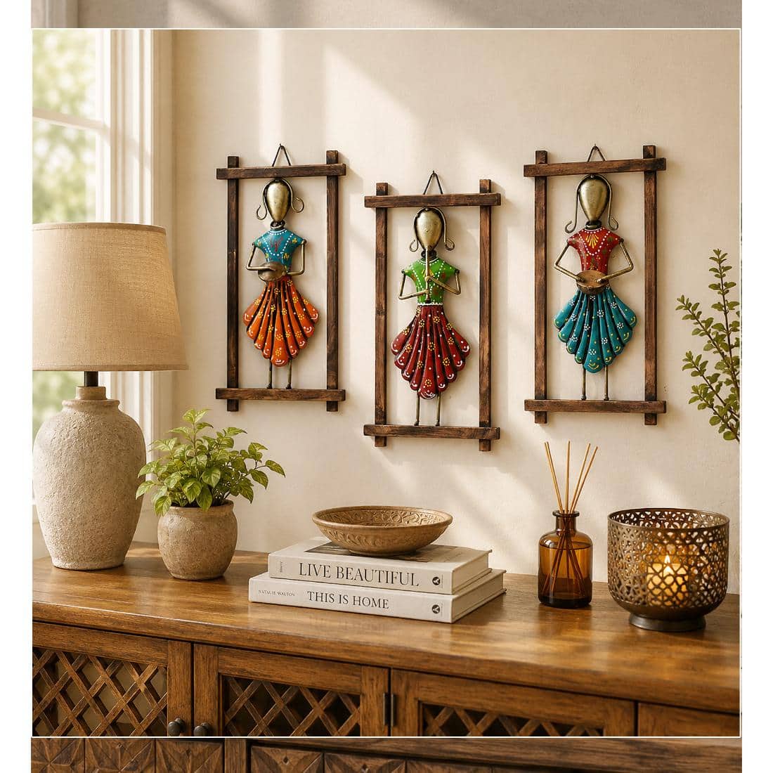 Desert Art Metal Handpainted Lady Musician Doll Wall Hanging Set of 3 - Desert Art
