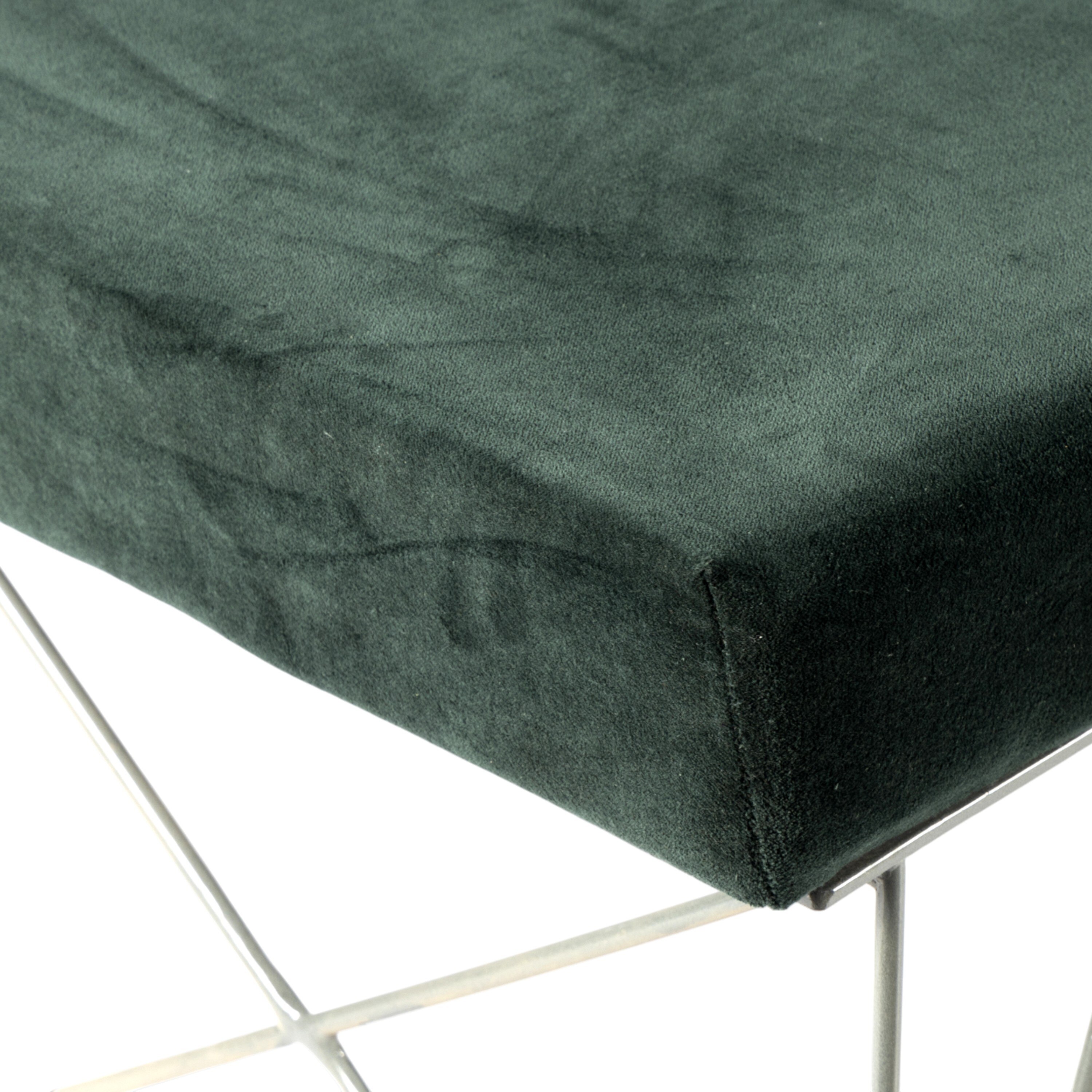 Zenith Sheesham Wood Accent 2 Seater Bench   In Green Cotton Velvet