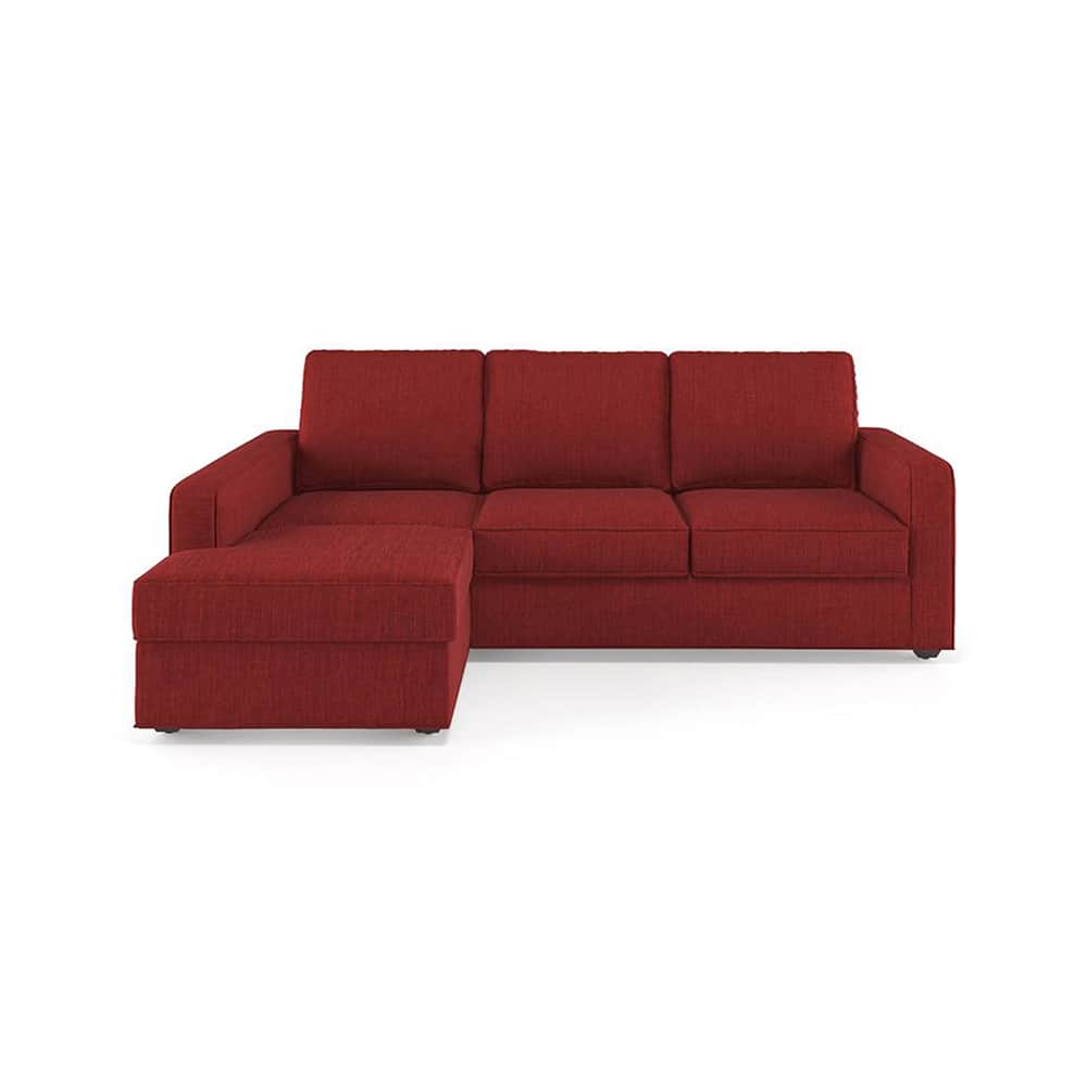 Apollo Sofa (Colour : Salsa Red, Cushion : Hard, Back Type : Regular, Seating Capacity : Left Aligned 2 Seater + Left Aligned Chaise + Ottoman) - Urban Ladder
