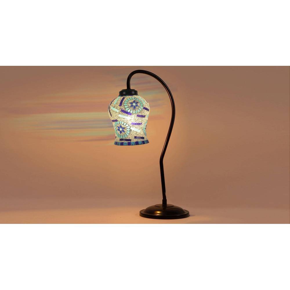 Multicolor Mosaic Glass Curvy Table lamp with Iron Base (EN20)