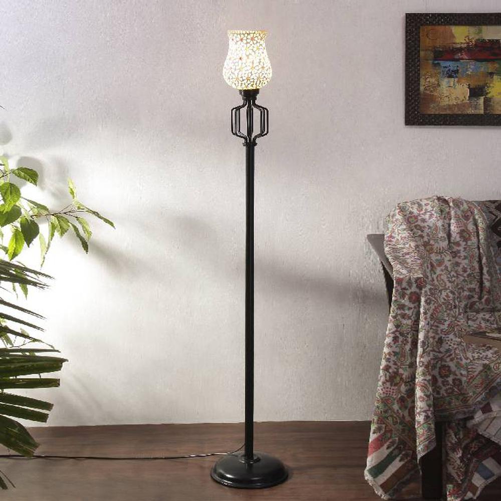 August Multicolour Glass Floor Lamp with Black Iron Base