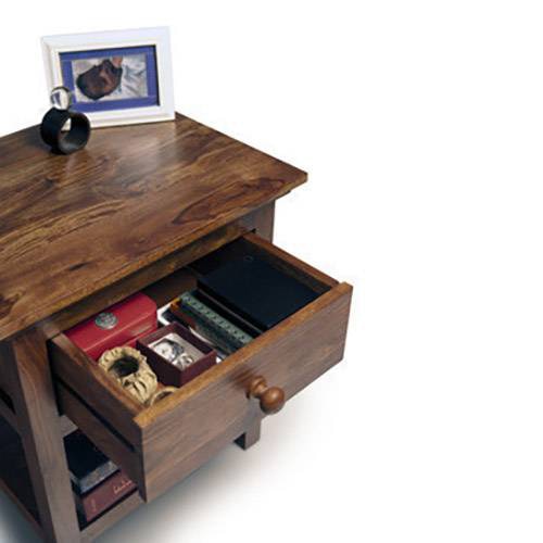 Snooze Solid Wood Bedside Table in Teak Finish