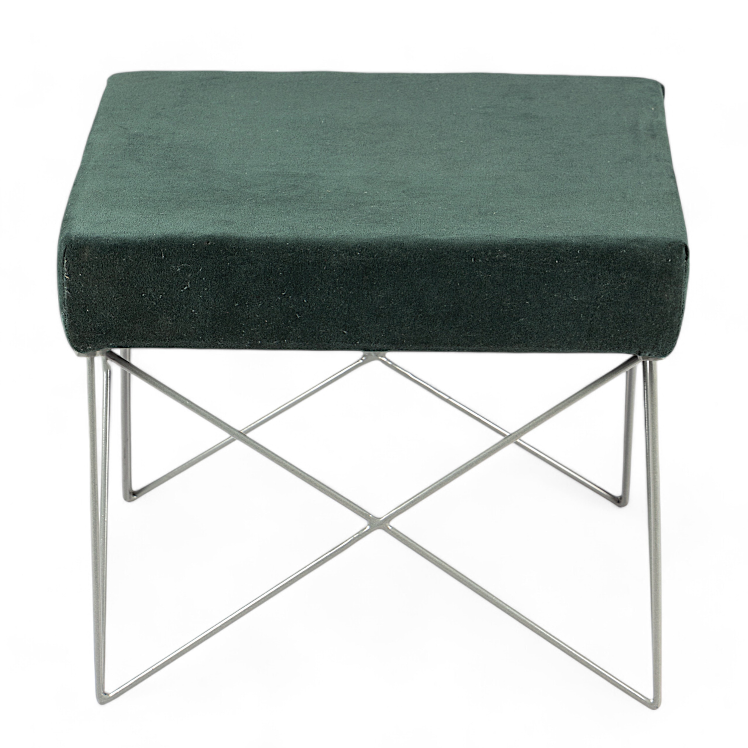 Asansol Sheesham Wood Accent Square Set of 2 Stools     in Green Cotton Velvet Upholstery
