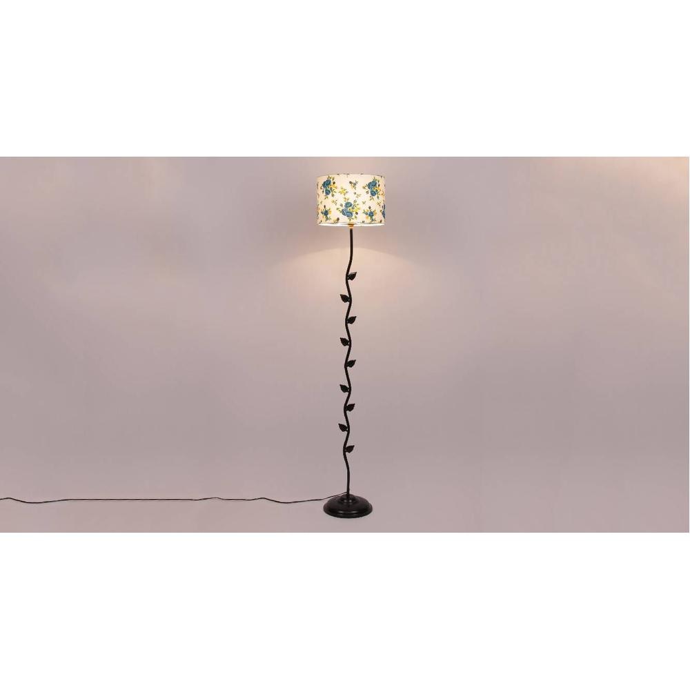 Cosette Multicolour Natural Fiber Floor Lamp with Black Iron Base