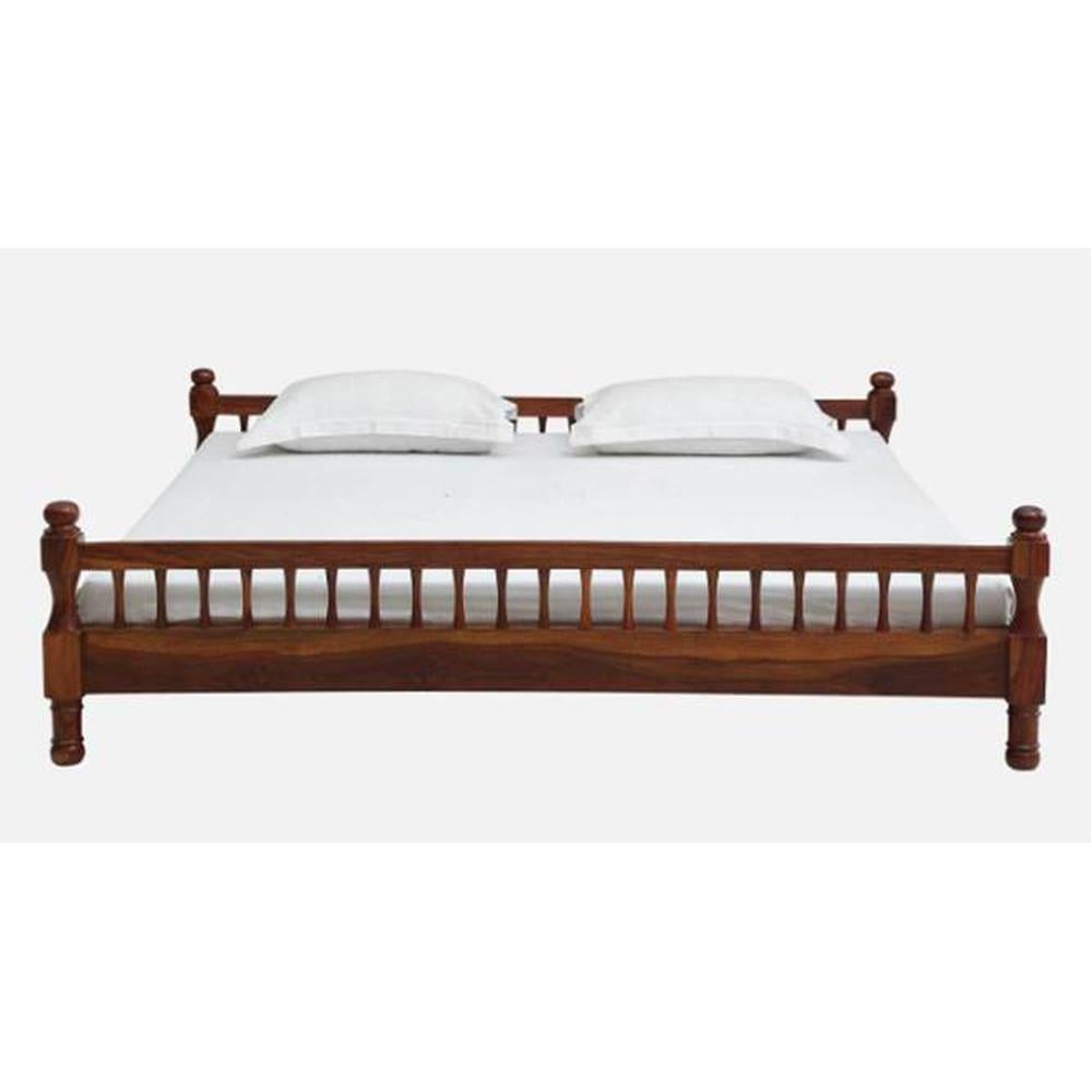 Wood Solid Wood King Size Non Storage Bed In Honey Oak Finish
