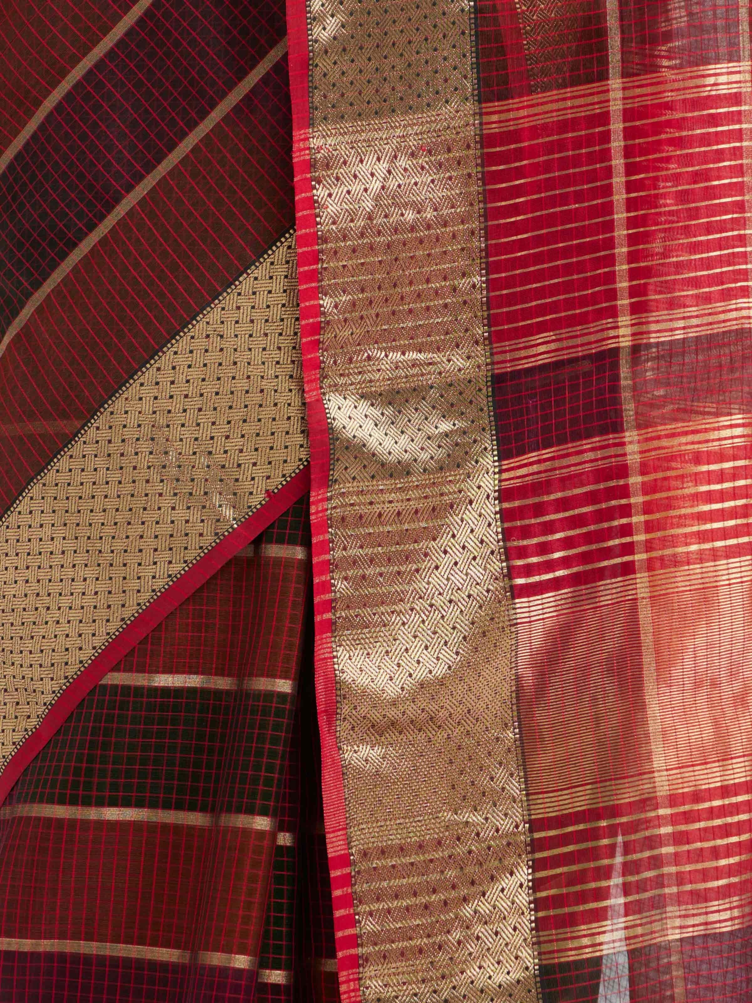 Maroon Cotton Silk Maheshwari Saree