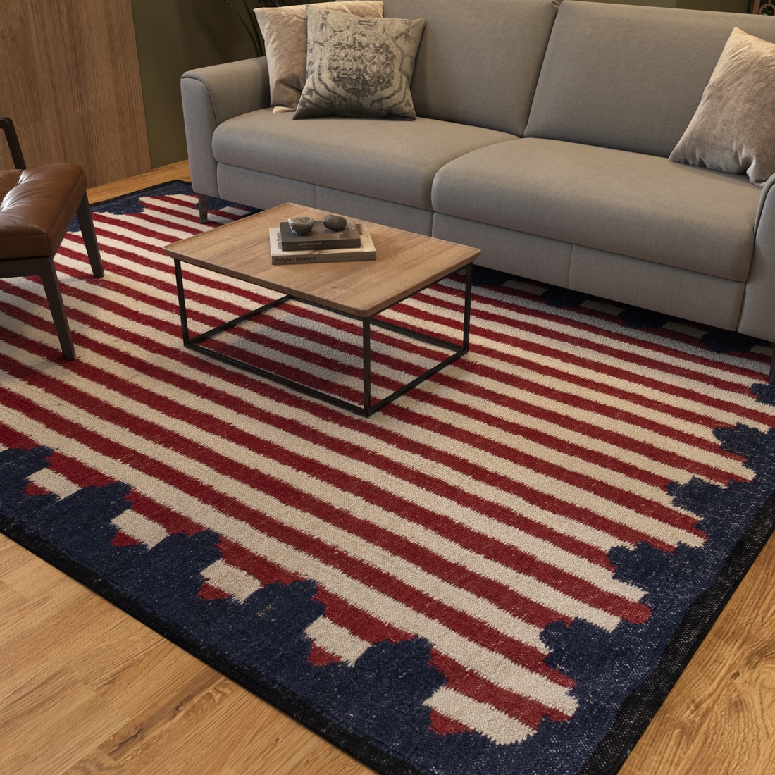 Jaipur Rugs Soft Houndstooth Wool Polyester Dhurrie Rug White 6x9 ft in White and Medieval Blue