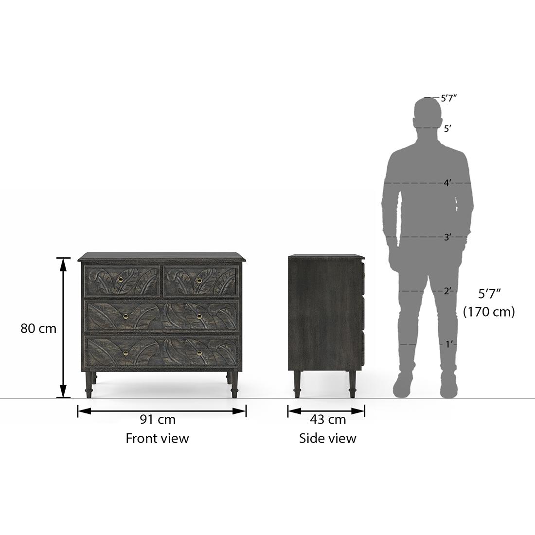 Elisa Solid Wood Chest of 4 Drawers in Antique Grey Finish