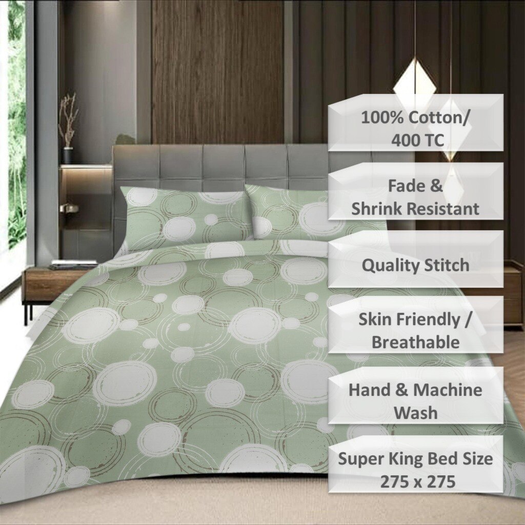 Green Floral 400 TC Cotton Flat Superking Bed Size Bedsheet With 2 Pillow Cover From Threads