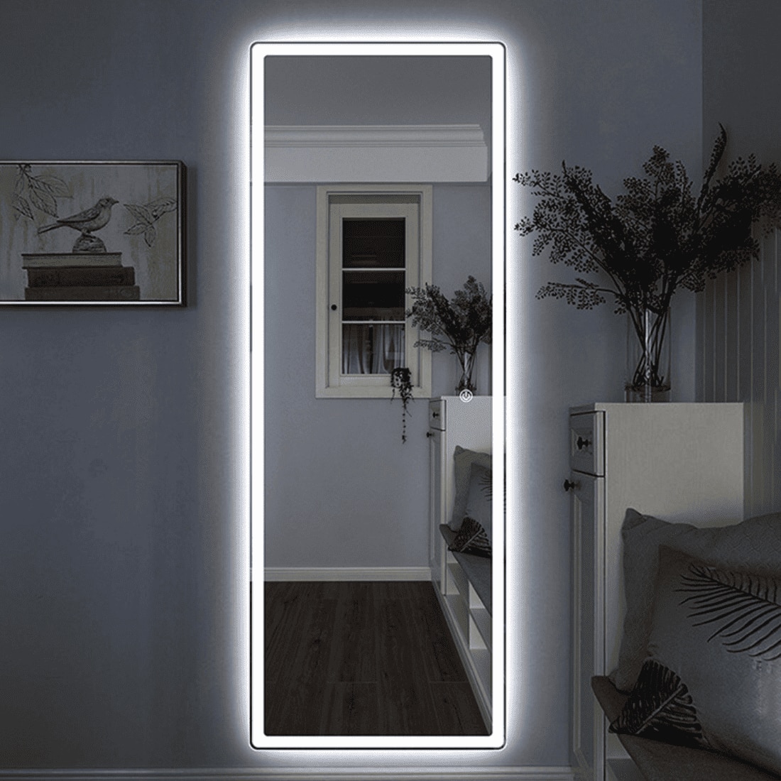 Full-Length Bedroom Dressing Mirror with Lights Adjustable LED Standing Mirror