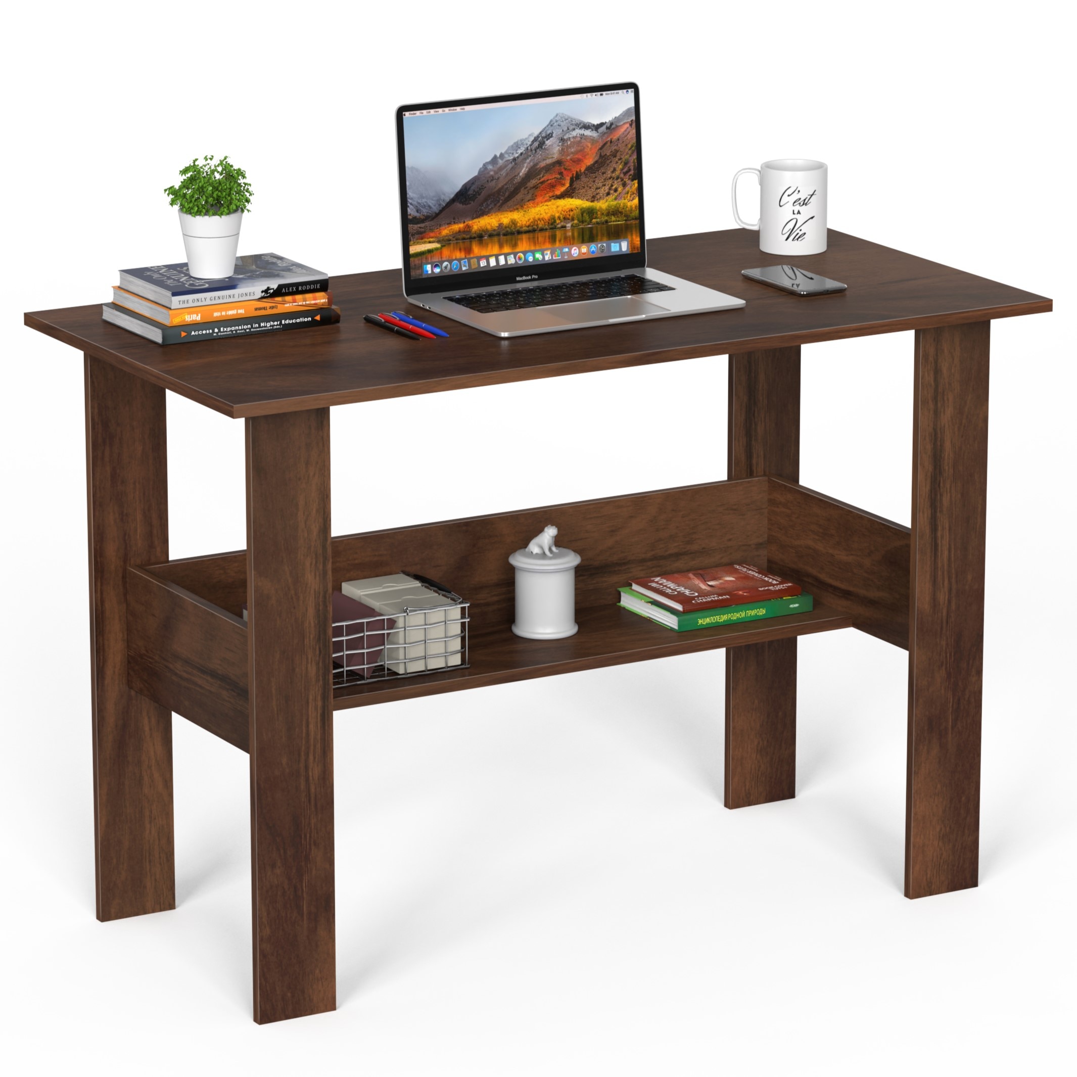 BLUEWUD Efflino Engineered Wood Study and Computer Laptop Table for Home or Office, WFH Desk, with Storage for Books and D�cor Display for Adults Kids Students (Brown Maple, Large)